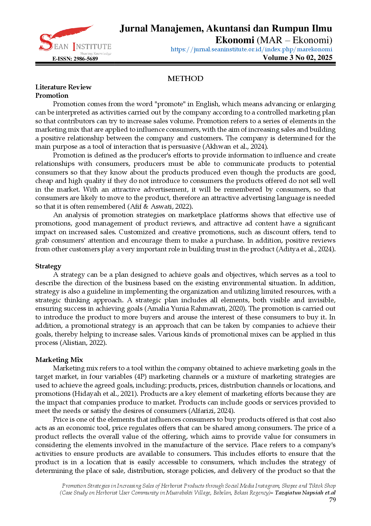 juris Promotion Strategies in Increasing Sales of Herborist Products through Social Media Instagram Shopee and Tiktok Shop