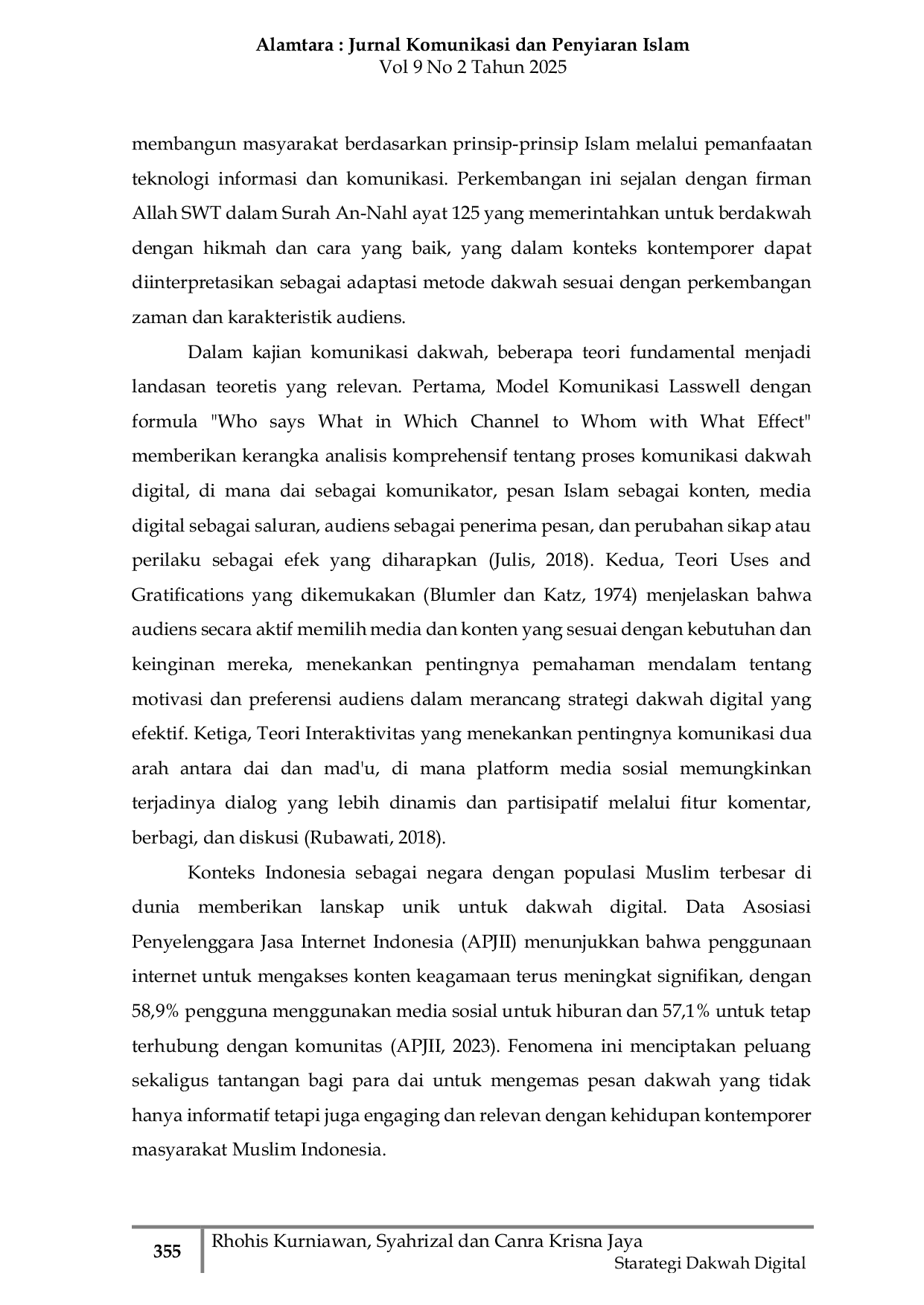 JURIS Strategi Dakwah Digital Ustadz Abdul Somad Sintesis Literatur tentang Strategi Konten Multiplatform dan Keterlibatan Audiens