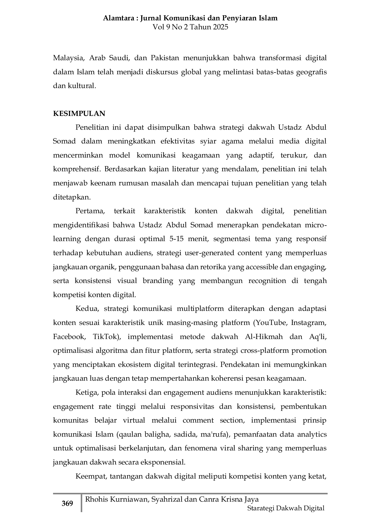 JURIS Strategi Dakwah Digital Ustadz Abdul Somad Sintesis Literatur tentang Strategi Konten Multiplatform dan Keterlibatan Audiens