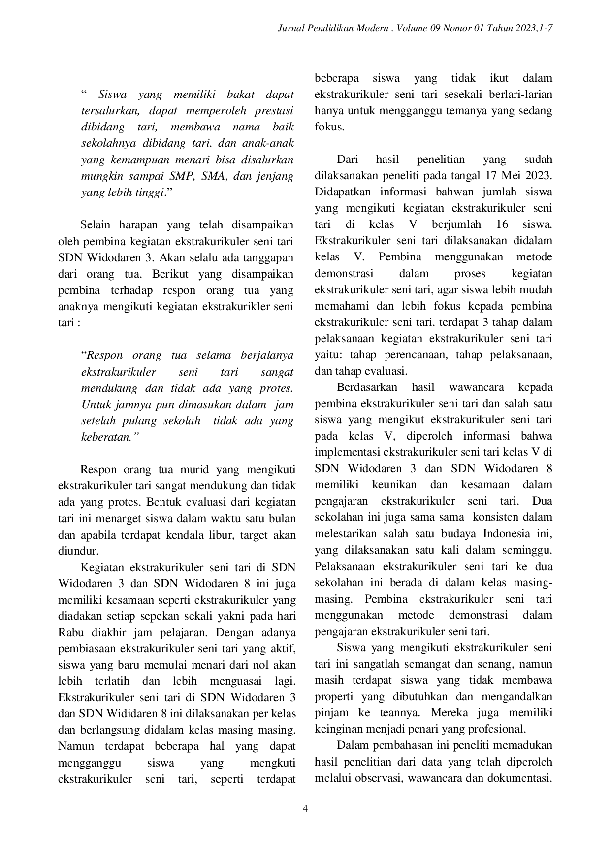 JURIS Implementasi Ekstrakurikuler Seni Tari pada Siswa Sekolah Dasar di Kecamatan Widodare