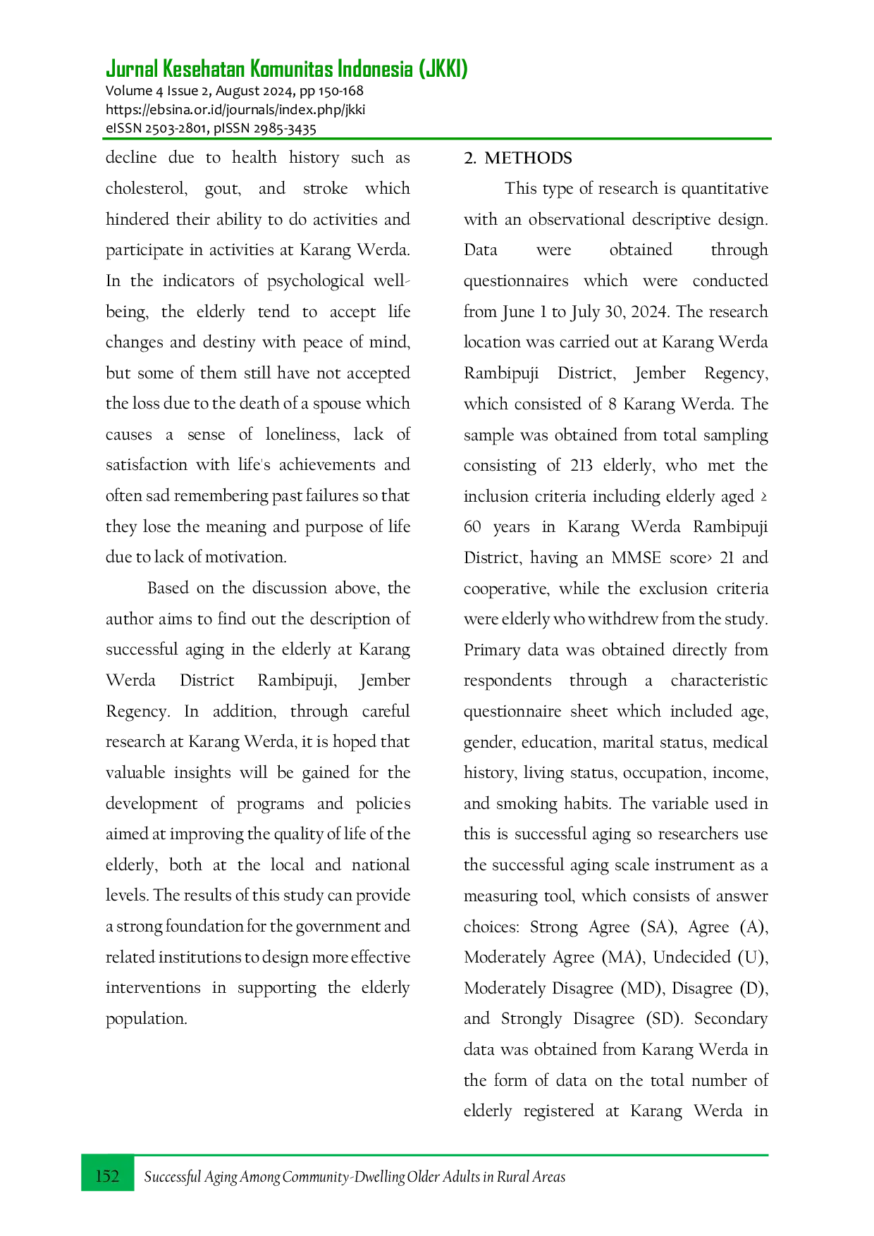 JURIS Successful Aging Among Community Dwelling Older Adults in Rural Areas of Jember District