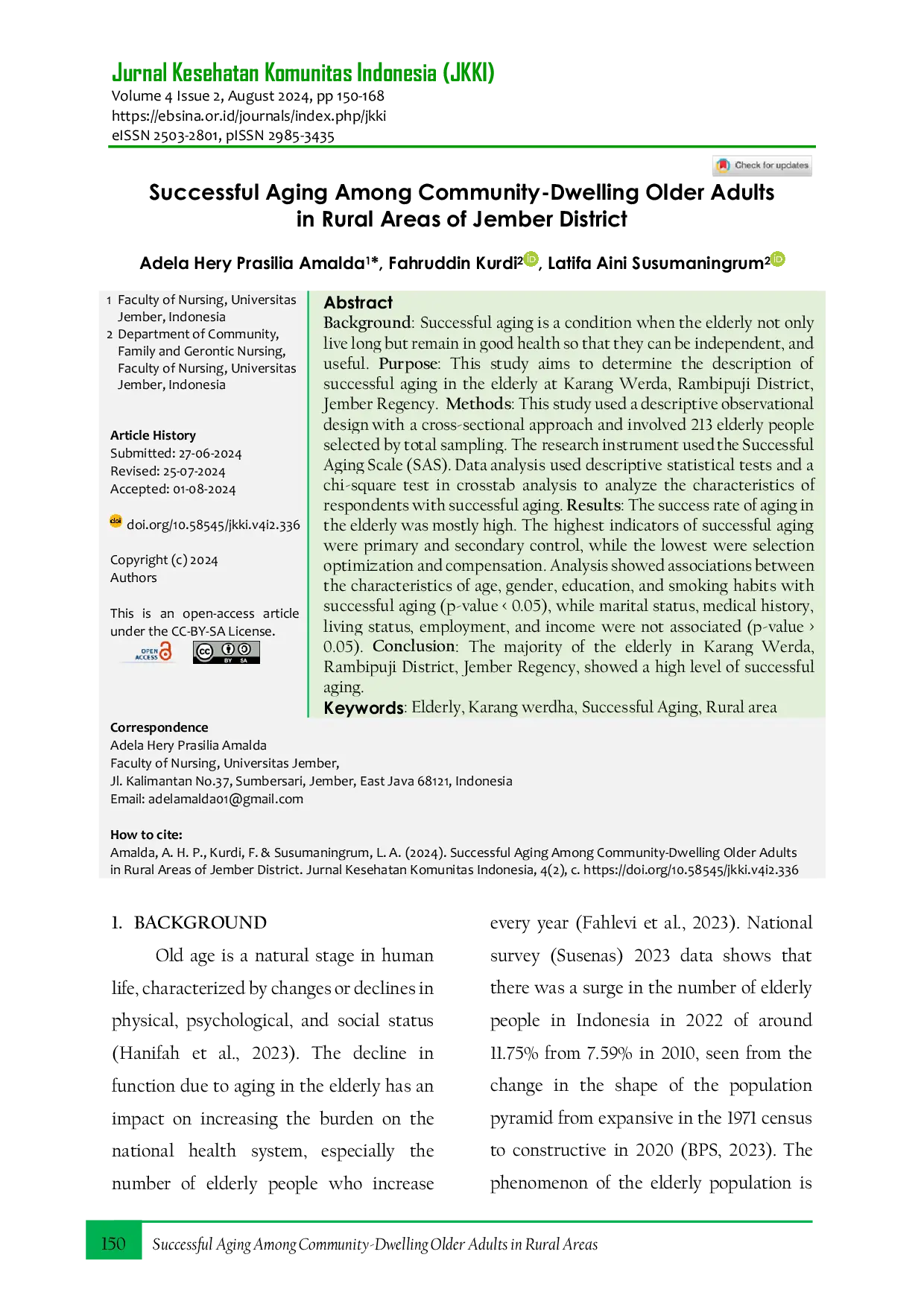 JURIS Successful Aging Among Community Dwelling Older Adults in Rural Areas of Jember District