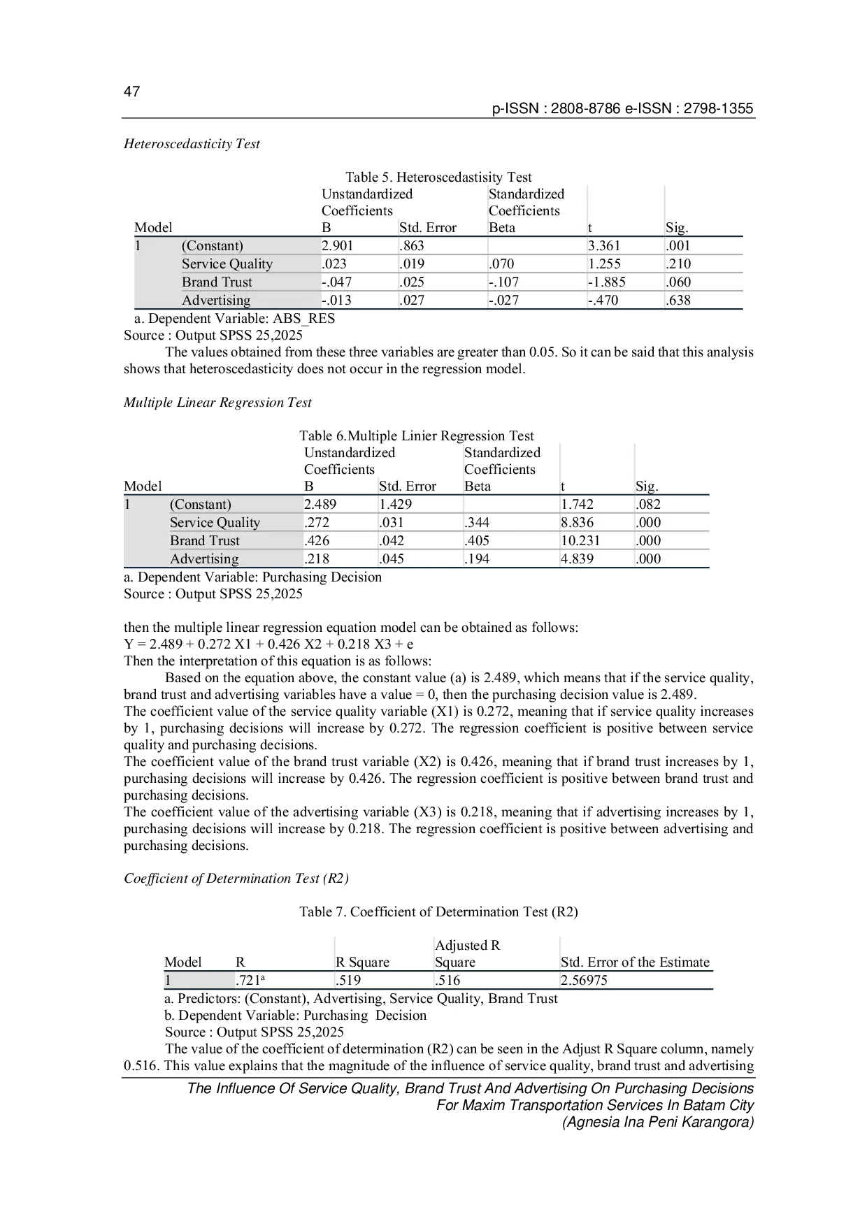 JURIS The Influence of Service Quality Brand Trust and Advertising on Purchasing Decisions for Maxim Transportation Services in Batam City