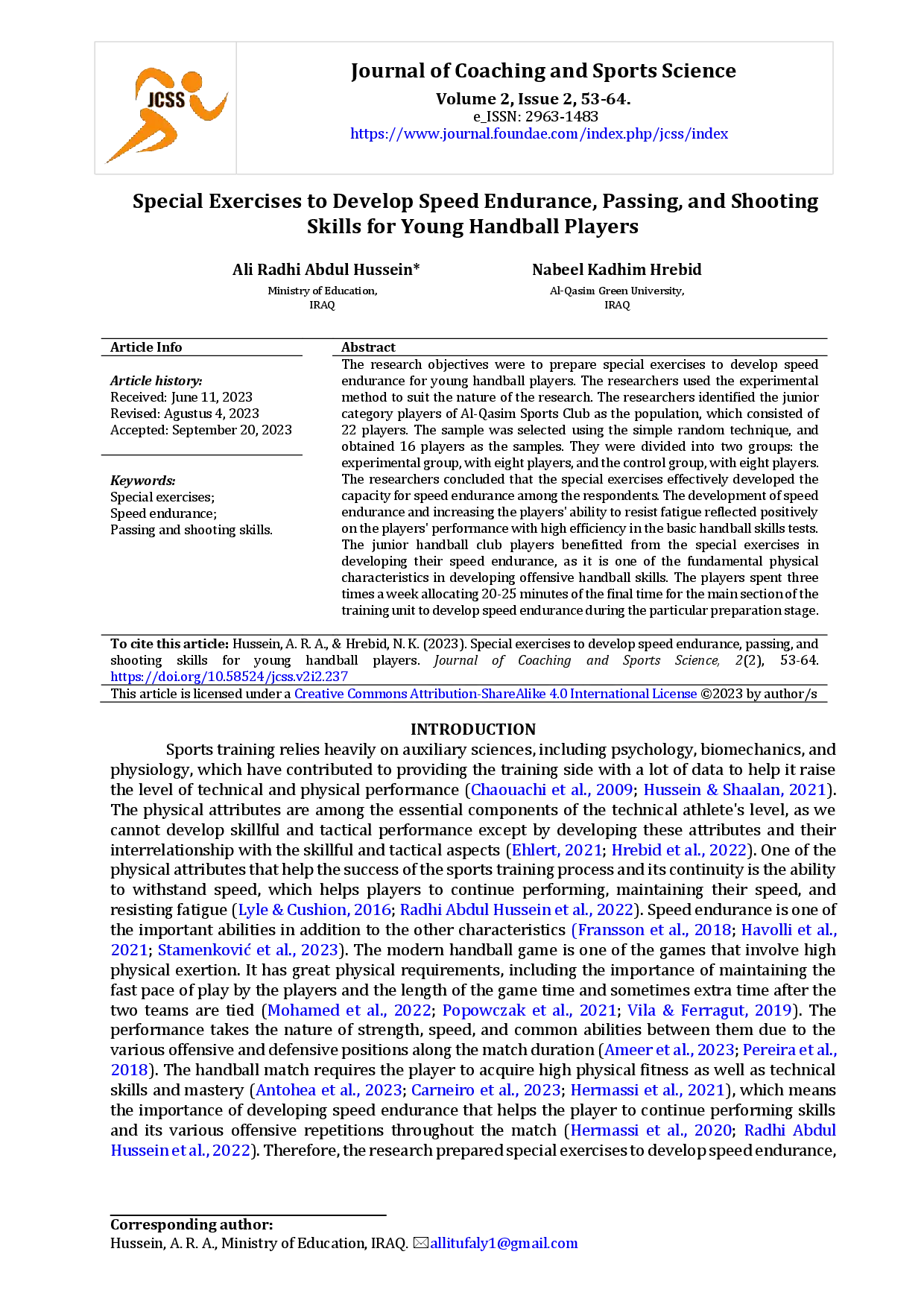 juris Special Exercises to Develop Speed Endurance Passing and Shooting Skills for Young Handball Players