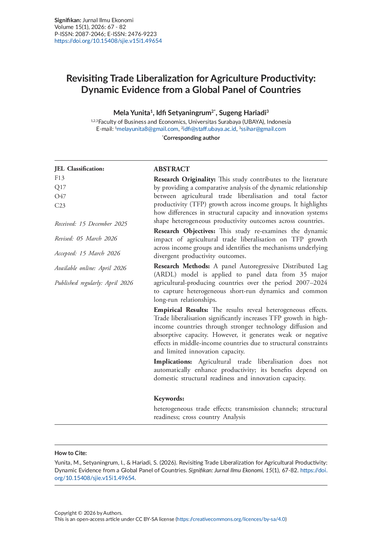 JURIS Revisiting Trade Liberalization for Agriculture Productivity Dynamic Evidence from a Global Panel of Countries