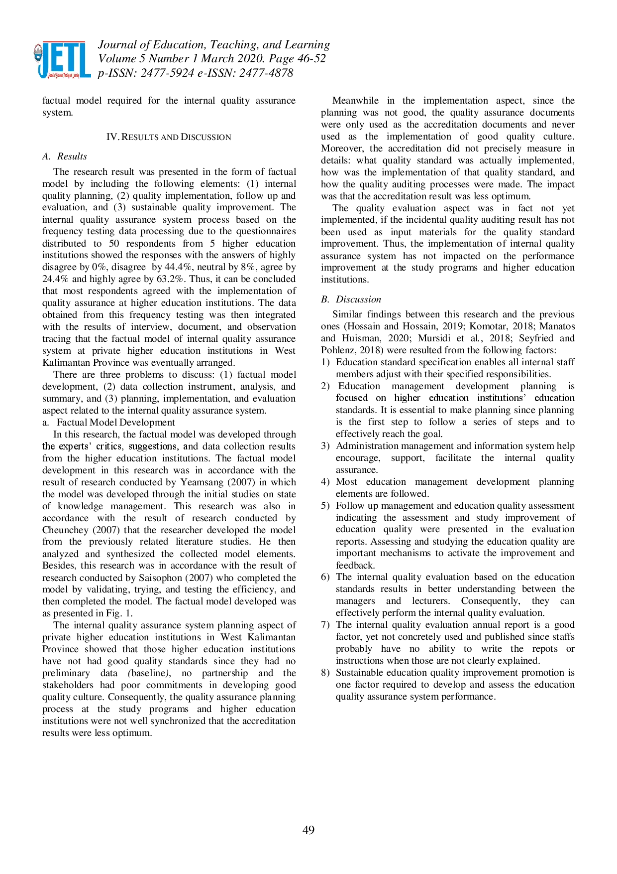 juris Factual Model of Internal Quality Assurance System of Private Higher Education Institutions in Indonesia