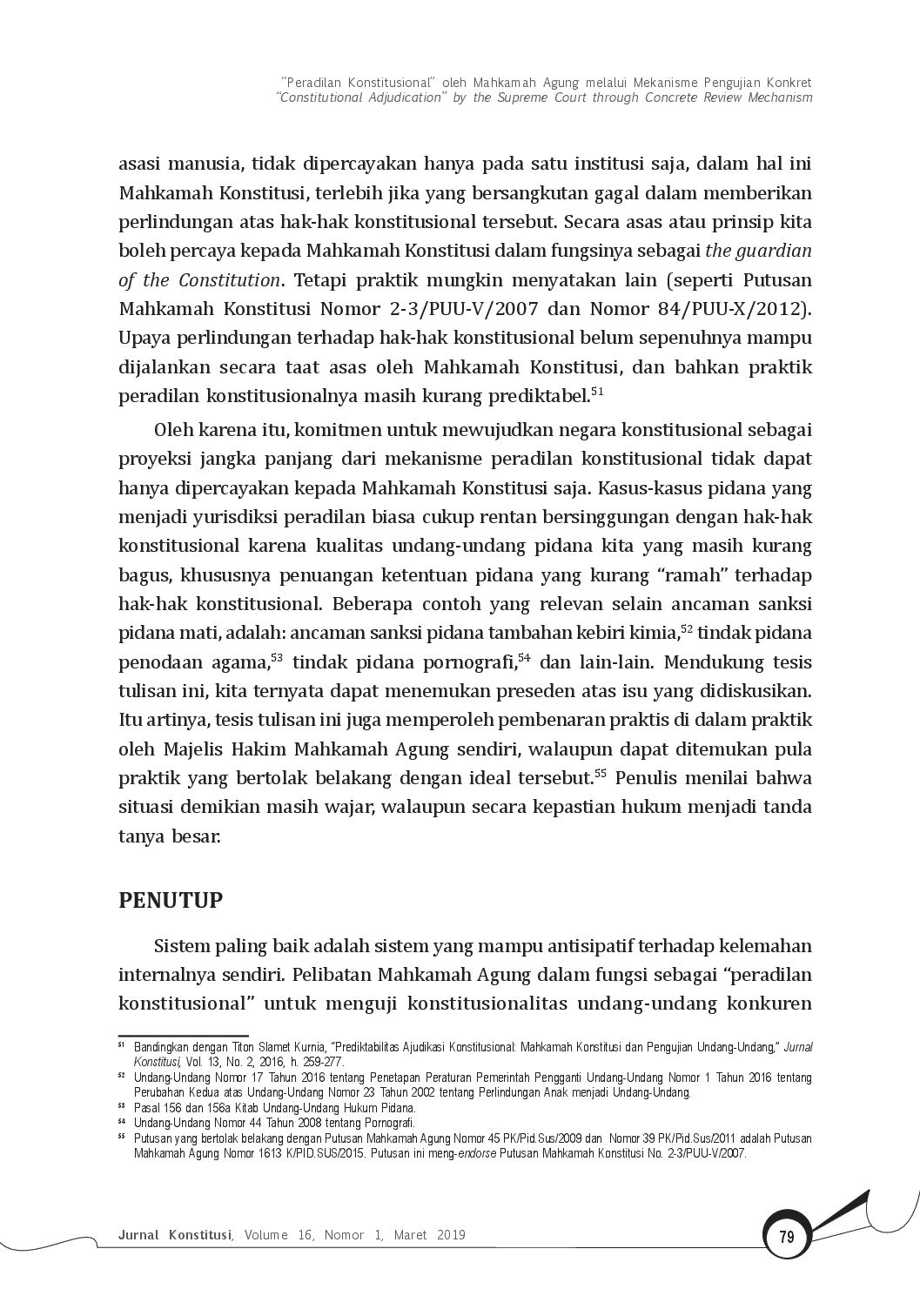juris Peradilan Konstitusional oleh Mahkamah Agung melalui Mekanisme Pengujian Konkret