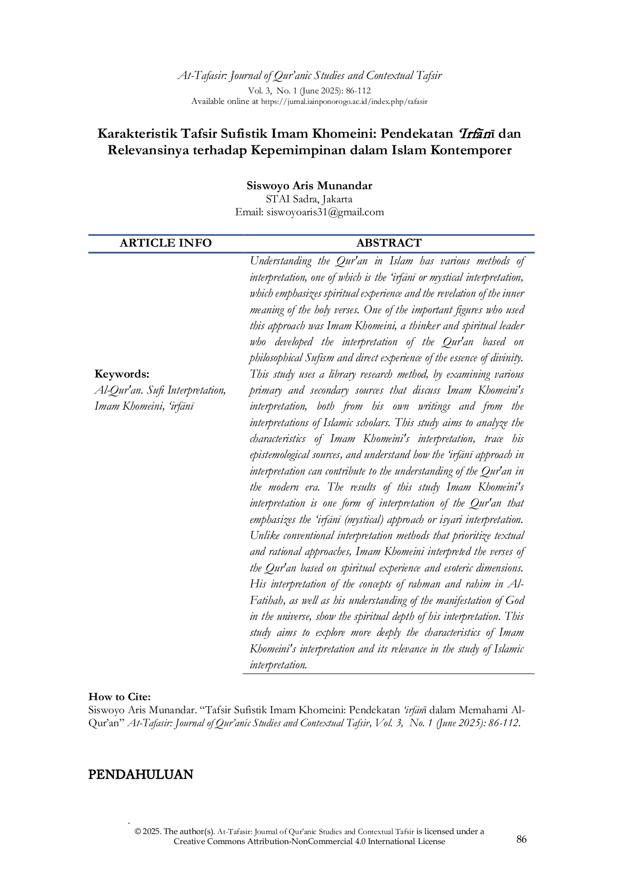 JURIS Karakteristik Tafsir Sufistik Imam Khomeini Pendekatan IrfAn dan Relevansinya terhadap Kepemimpinan dalam Islam Kontemporer Pendekatan Irfani dalam Memahami Al Qur an