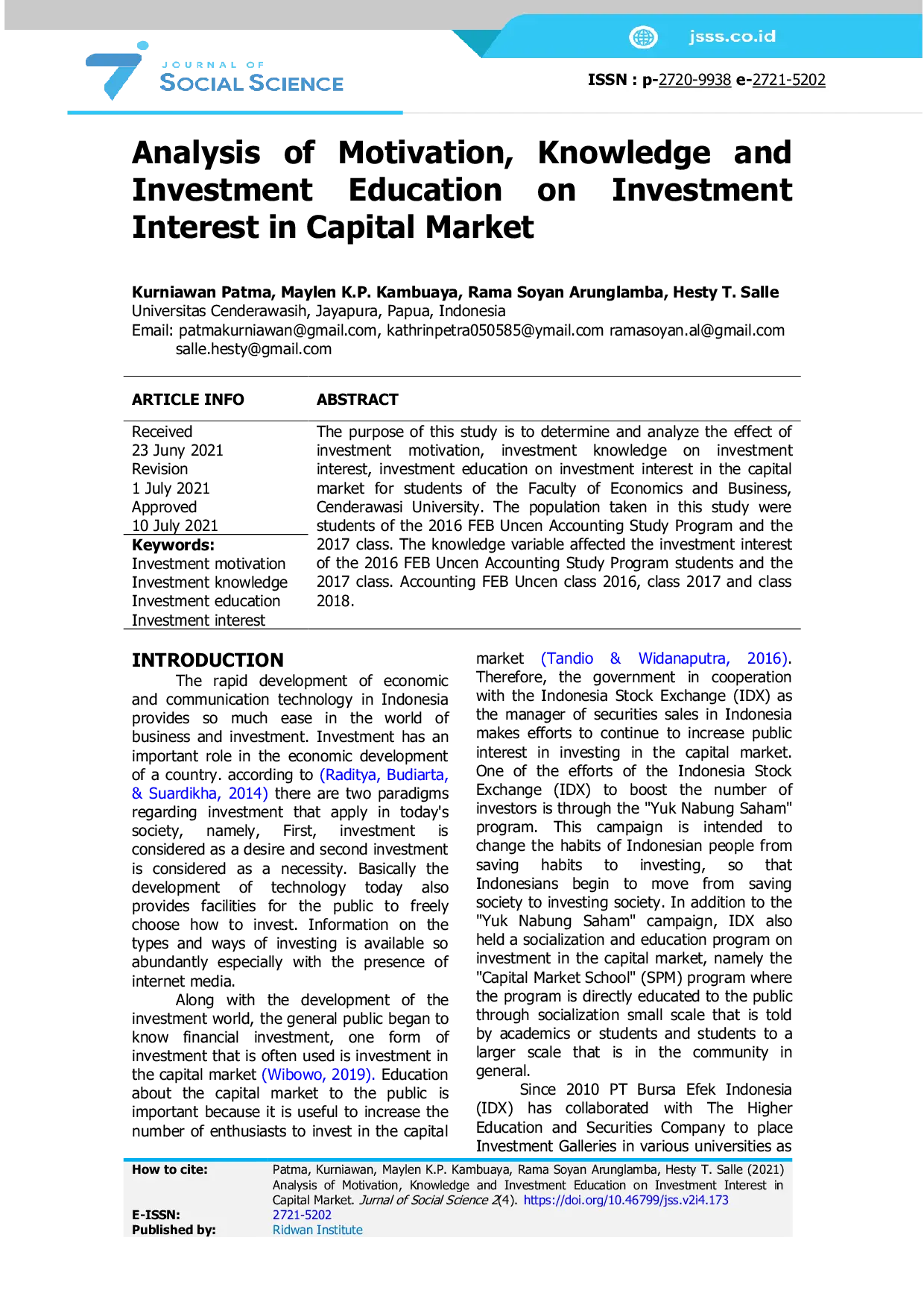 JURIS Analysis of Motivation Knowledge and Investment Education on Investment Interest in Capital Market
