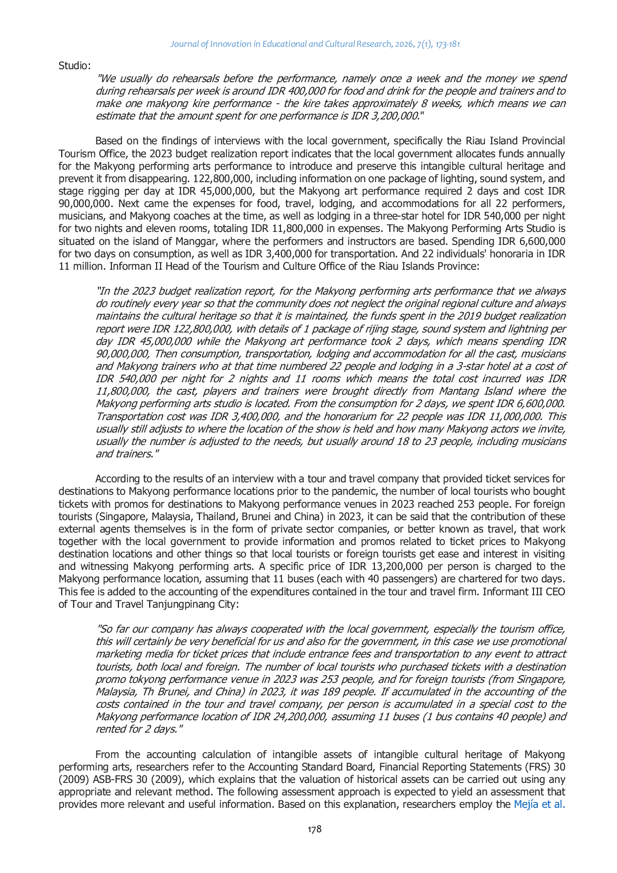 JURIS Intangible Cultural Heritage Accounting Assessment of Intangible Assets Performing Arts using Postmodern Paradigm