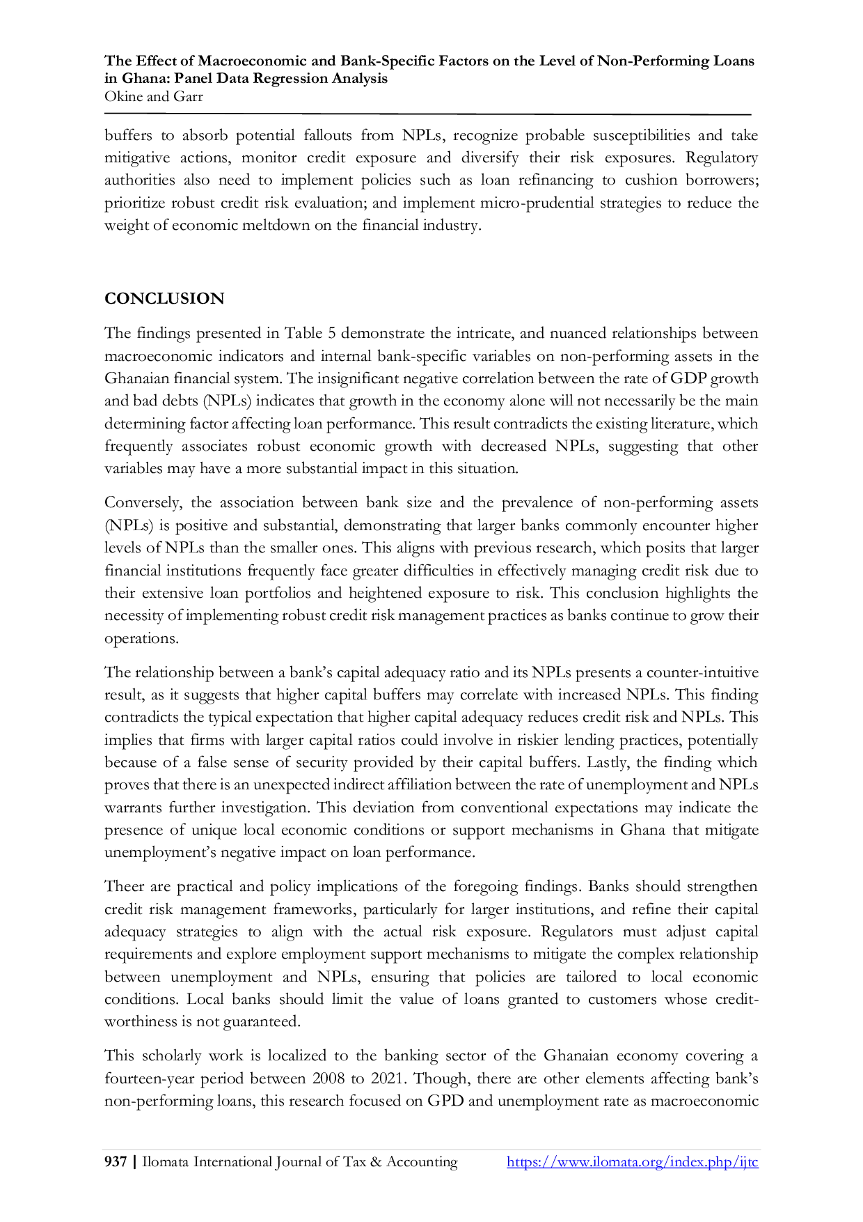 JURIS The Effect of Macroeconomic and Bank Specific Factors on the Level of Non Performing Loans in Ghana Panel Data Regression Analysis