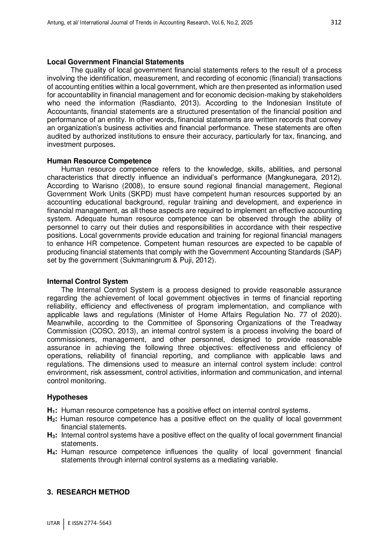 JURIS The Influence of Human Resource Competence on the Quality of Local Government Financial Statements with Internal Control Systems as a Mediating Variable