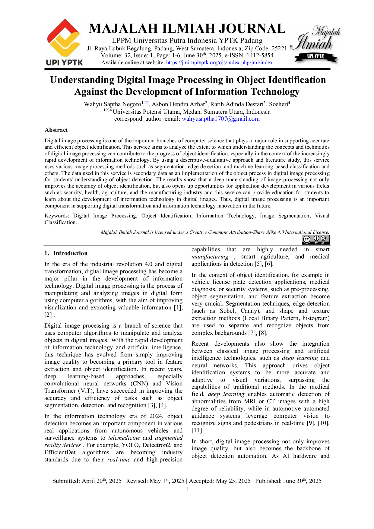 JURIS Understanding Digital Image Processing in Object Identification Against the Development of Information Technology