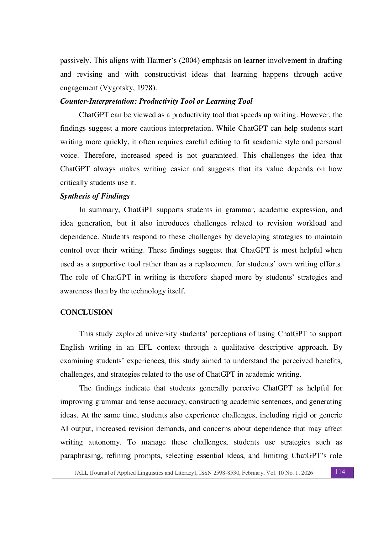 JURIS Students Perceptions of the Use of ChatGPT in Improving English Writing Skills