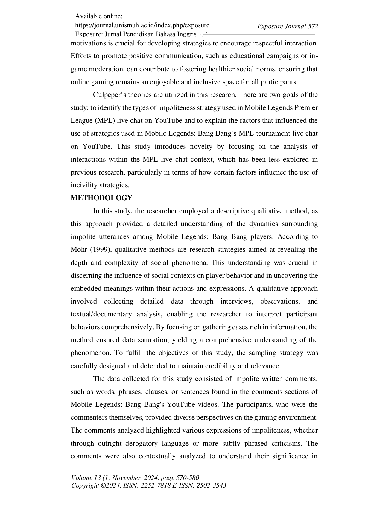 JURIS Strategy of Impoliteness Uttered by Mobile Legend Bang Bang Players