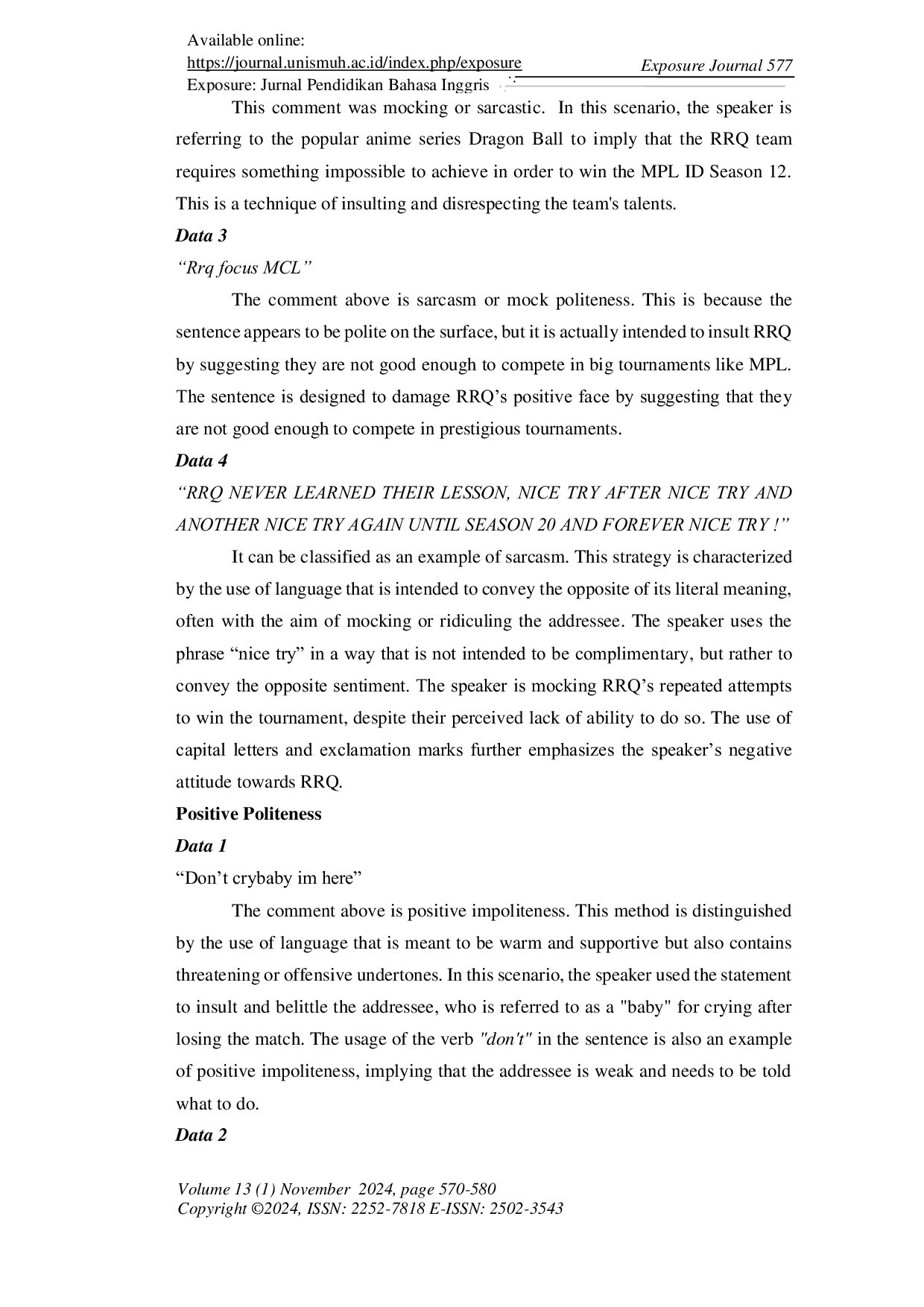 JURIS Strategy of Impoliteness Uttered by Mobile Legend Bang Bang Players