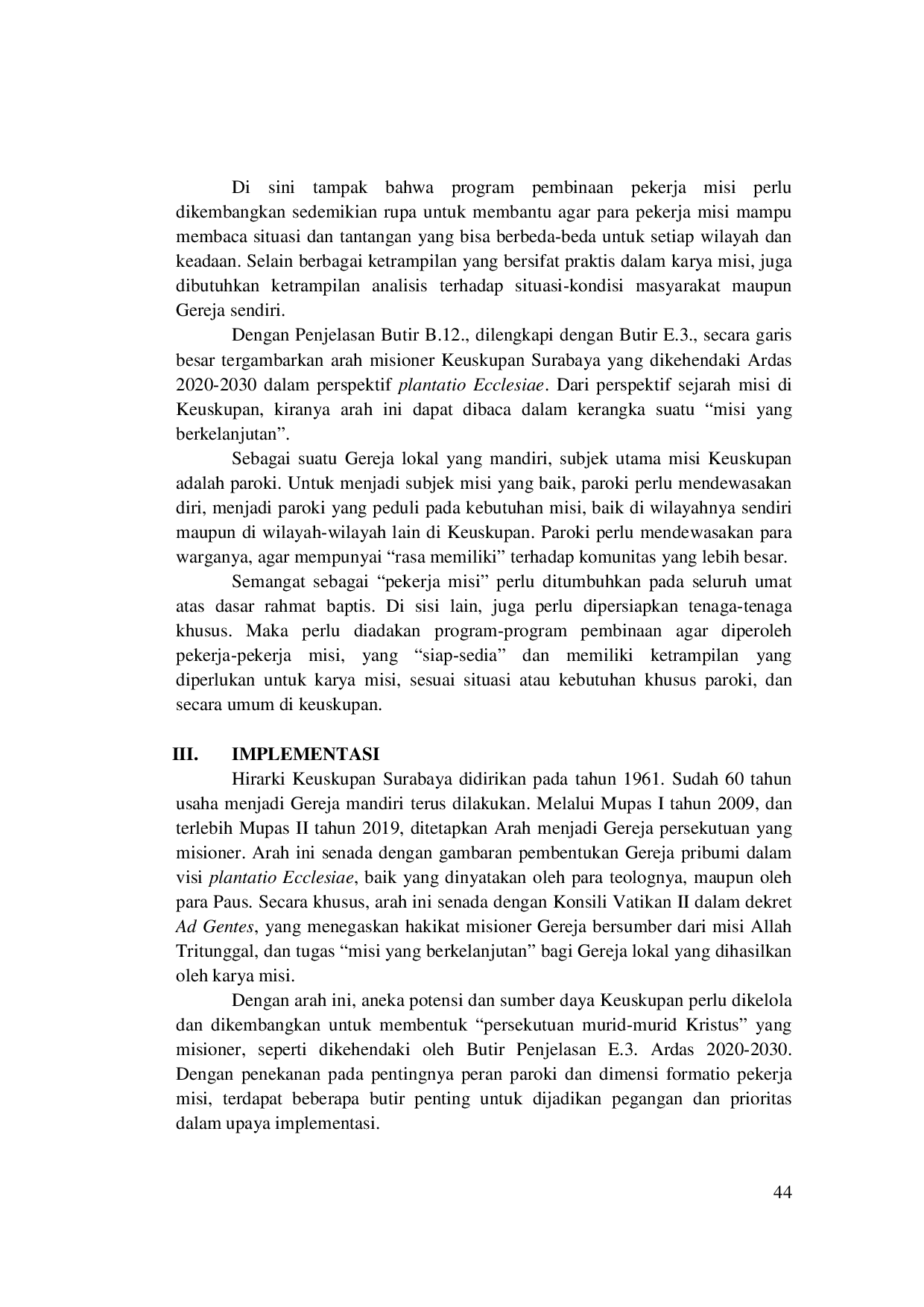 JURIS Plantatio Ecclesiae Dan Paroki Misioner Dalam Ardas Keuskupan Surabaya 2020 2030