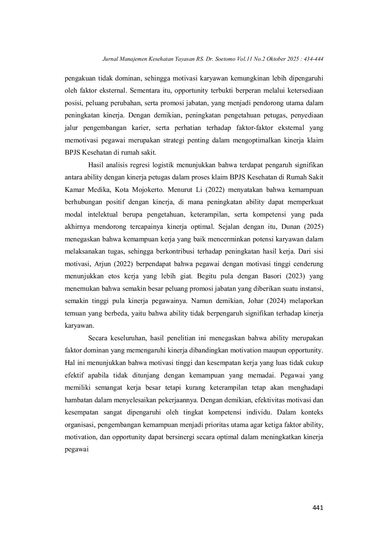 JURIS Determinan Kinerja Petugas Rumah Sakit Klaim Badan Penyelenggara Jaminan Kesehatan