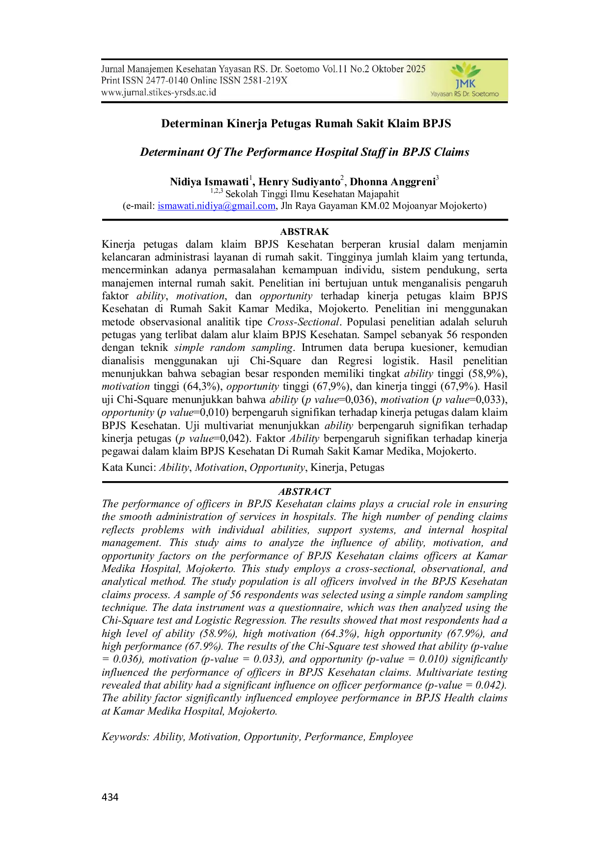 JURIS Determinan Kinerja Petugas Rumah Sakit Klaim Badan Penyelenggara Jaminan Kesehatan