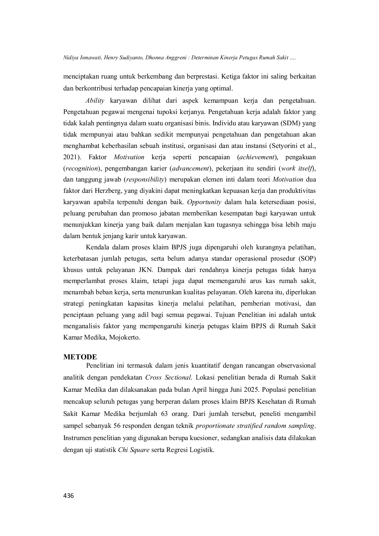 JURIS Determinan Kinerja Petugas Rumah Sakit Klaim Badan Penyelenggara Jaminan Kesehatan