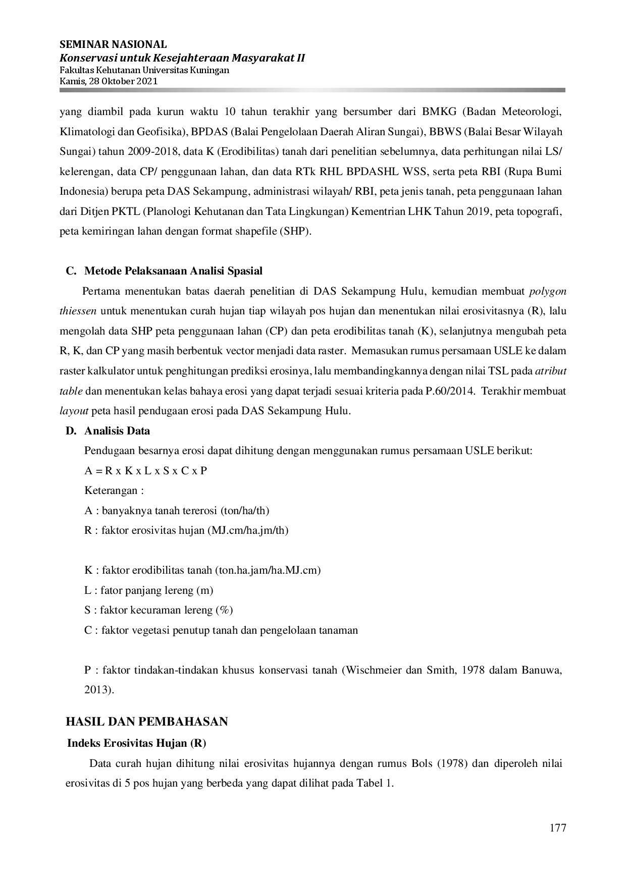 juris Pemanfaatan Sistem Informasi Geografis SIG untuk Pendugaan Erosi di Wilayah DAS Sekampung Hulu