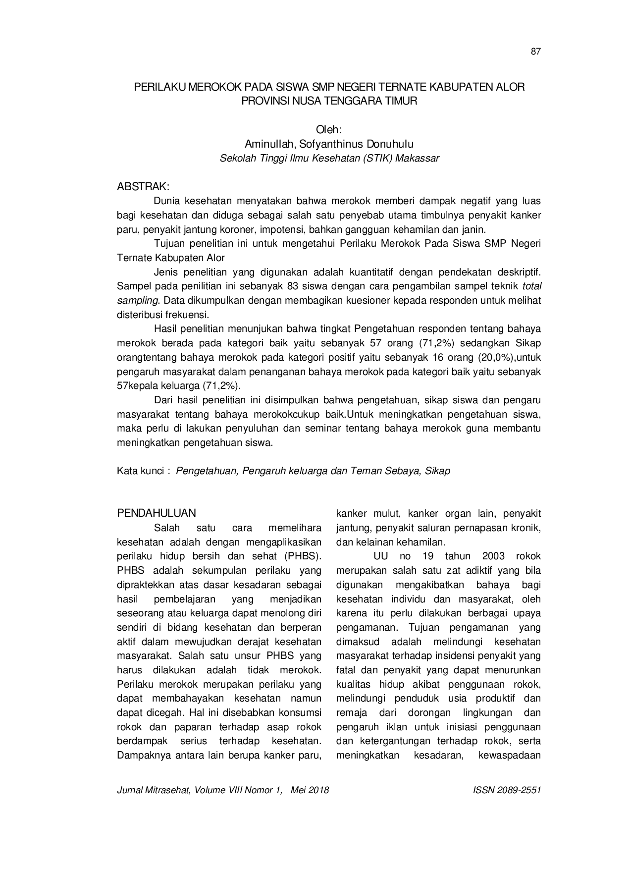 JURIS Perilaku Merokok Pada Siswa Smp Negeri Ternate Kabupaten Alor Provinsi Nusa Tenggara Timur