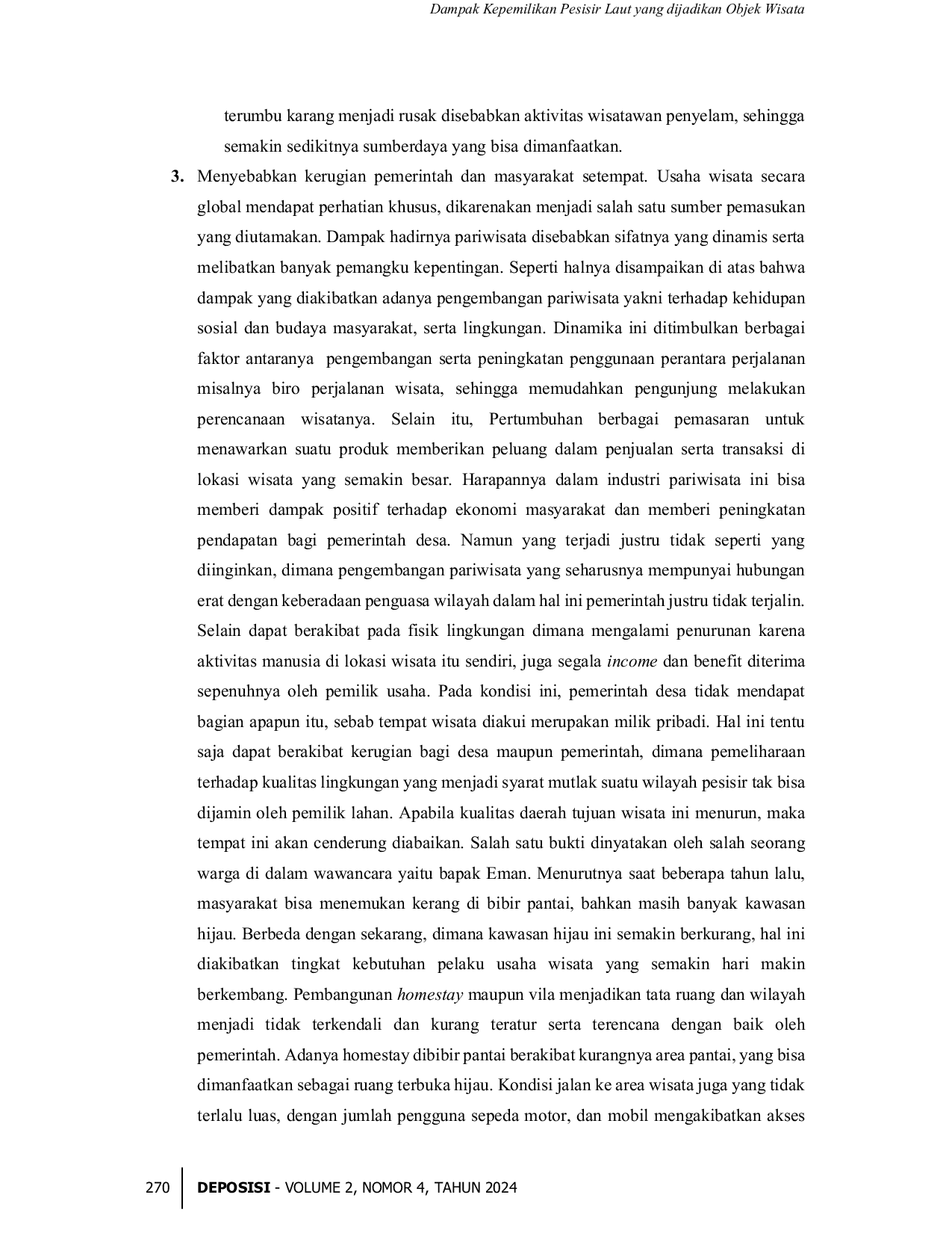 JURIS Dampak Kepemilikan Pesisir Laut yang dijadikan Objek Wisata