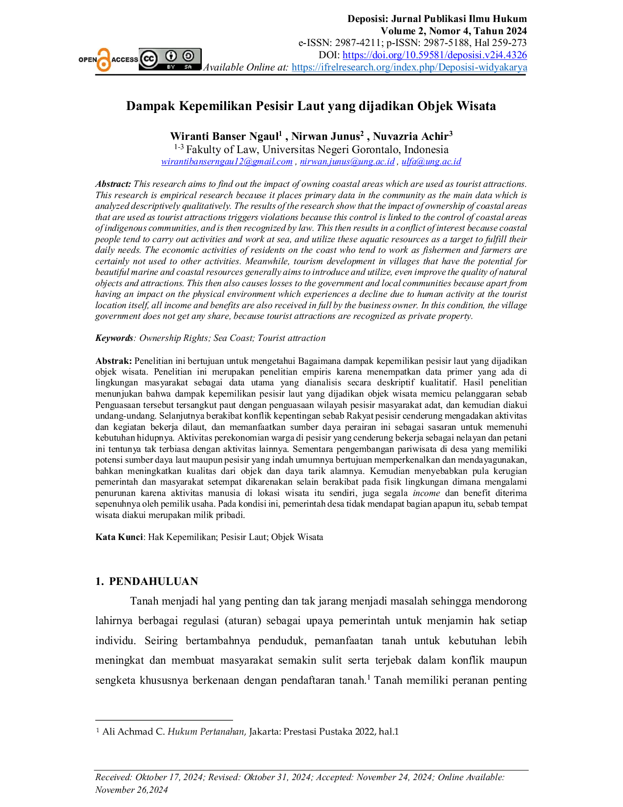 JURIS Dampak Kepemilikan Pesisir Laut yang dijadikan Objek Wisata