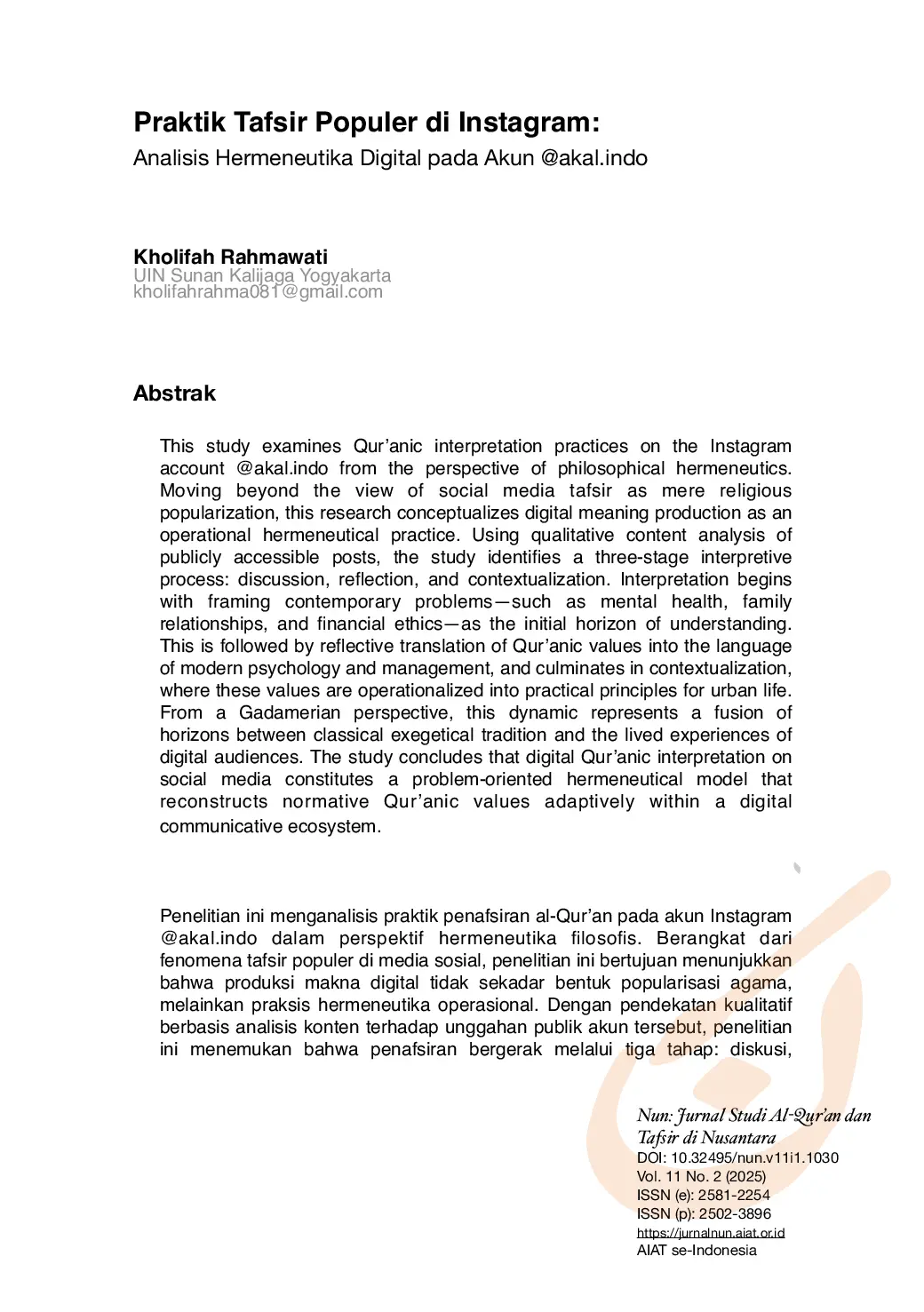 JURIS Praktik Tafsir Populer di Instagram Analisis Hermeneutika Digital pada Akun akal indo