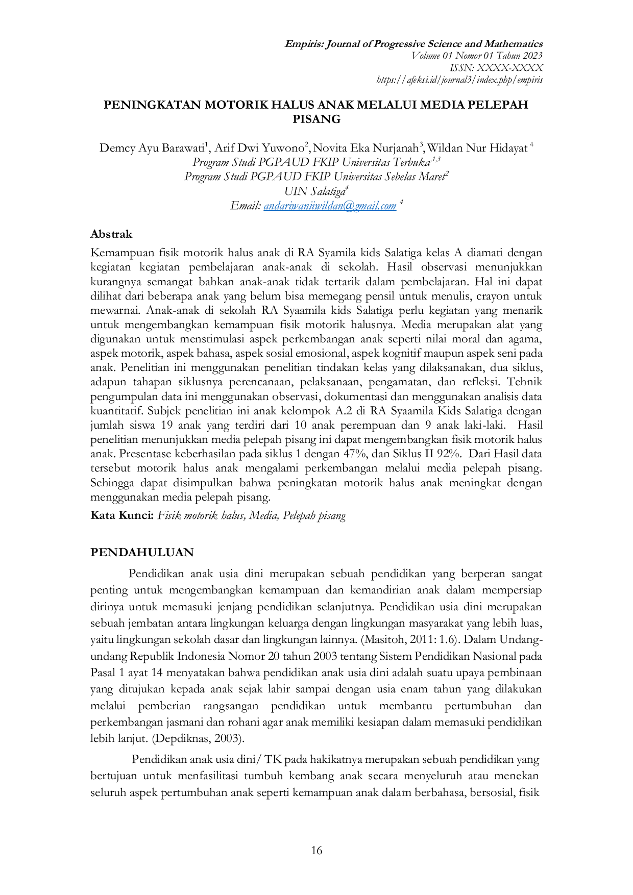 JURIS Peningkatan Motorik Halus Anak Melalui Media Pelepah Pisang