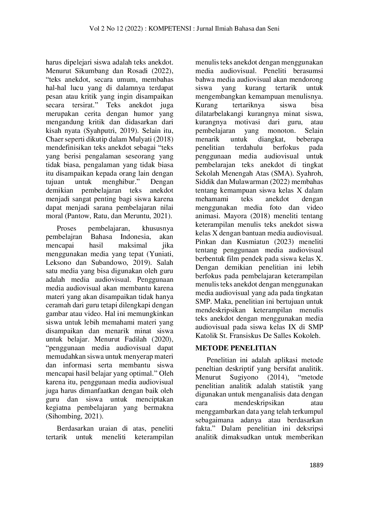 JURIS Kemampuan Menulis Teks Anekdot Menggunakan Media Audiovisual Pada Siswa Kelas IX SMP Katolik St Fransiskus De Salles Kokoleh
