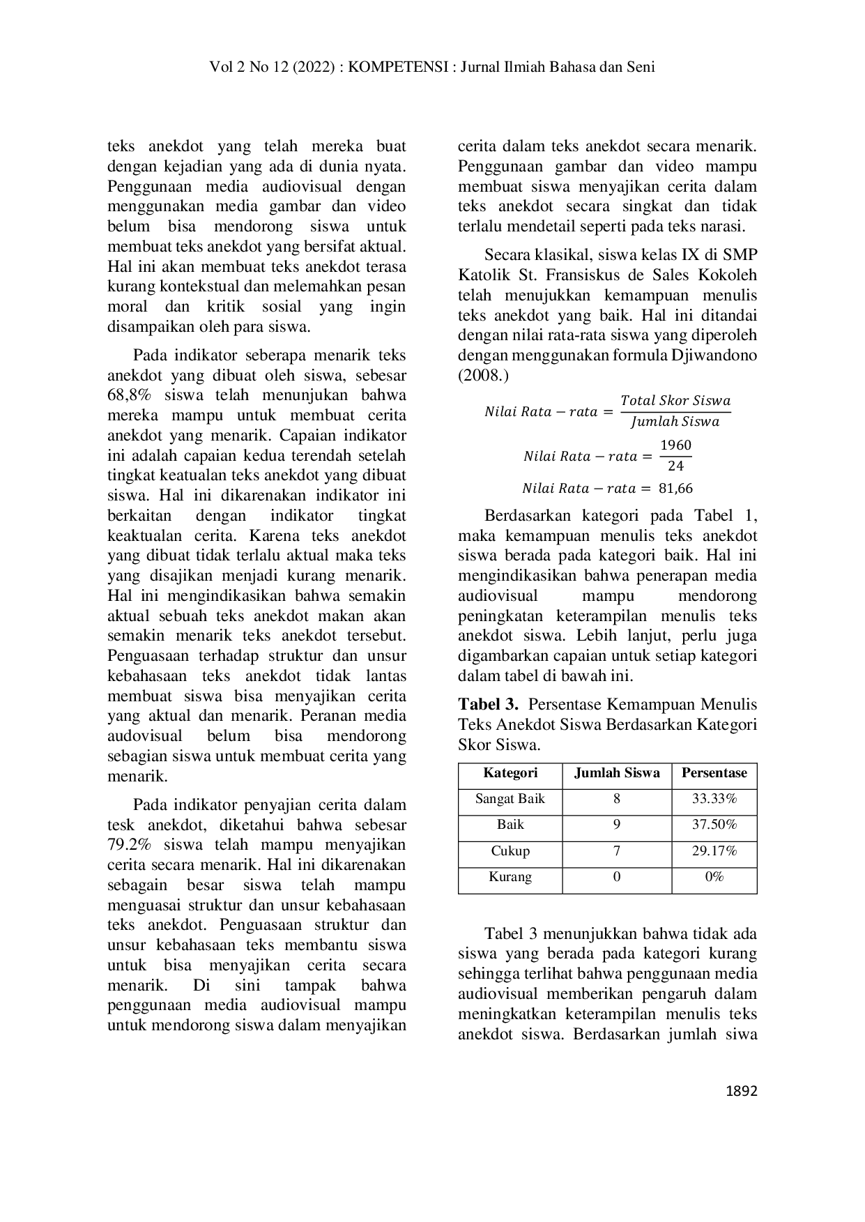 JURIS Kemampuan Menulis Teks Anekdot Menggunakan Media Audiovisual Pada Siswa Kelas IX SMP Katolik St Fransiskus De Salles Kokoleh