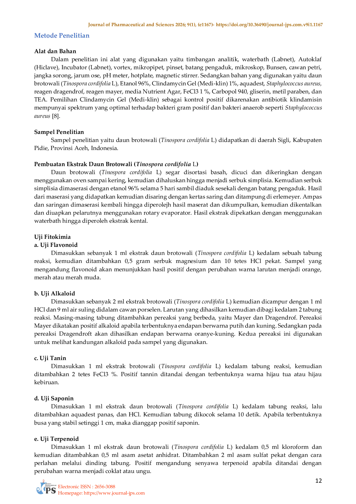 JURIS Formulasi Dan Uji Aktivitas Antibakteri Gel Ekstrak Etanol Daun Brotowali Tinospora cordifolia Willd Miers Terhadap Bakteri Pada Ulkus Diabetikum