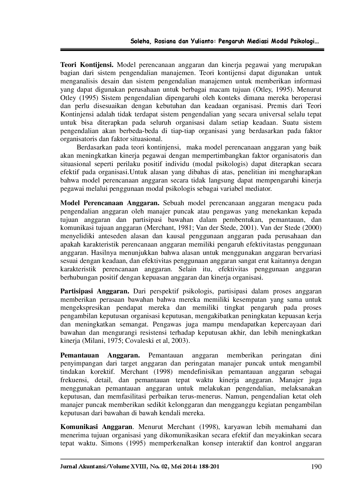 juris Pengaruh Mediasi Modal Psikologis Pada Hubungan Model Perencanaan Anggaran Dan Kinerja Pegawai Studi Empiris Pada Pns Pemerintah Provinsi Banten