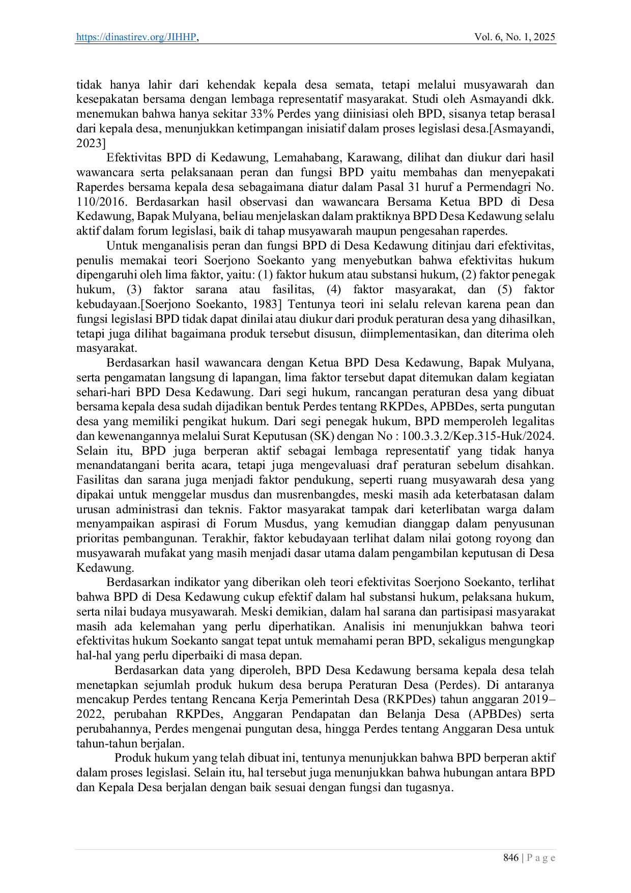 JURIS Efektivitas Badan Permusyawaratan Desa Berdasarkan Permendagri No 110 2016 Tentang Badan Permusyawaratan Desa