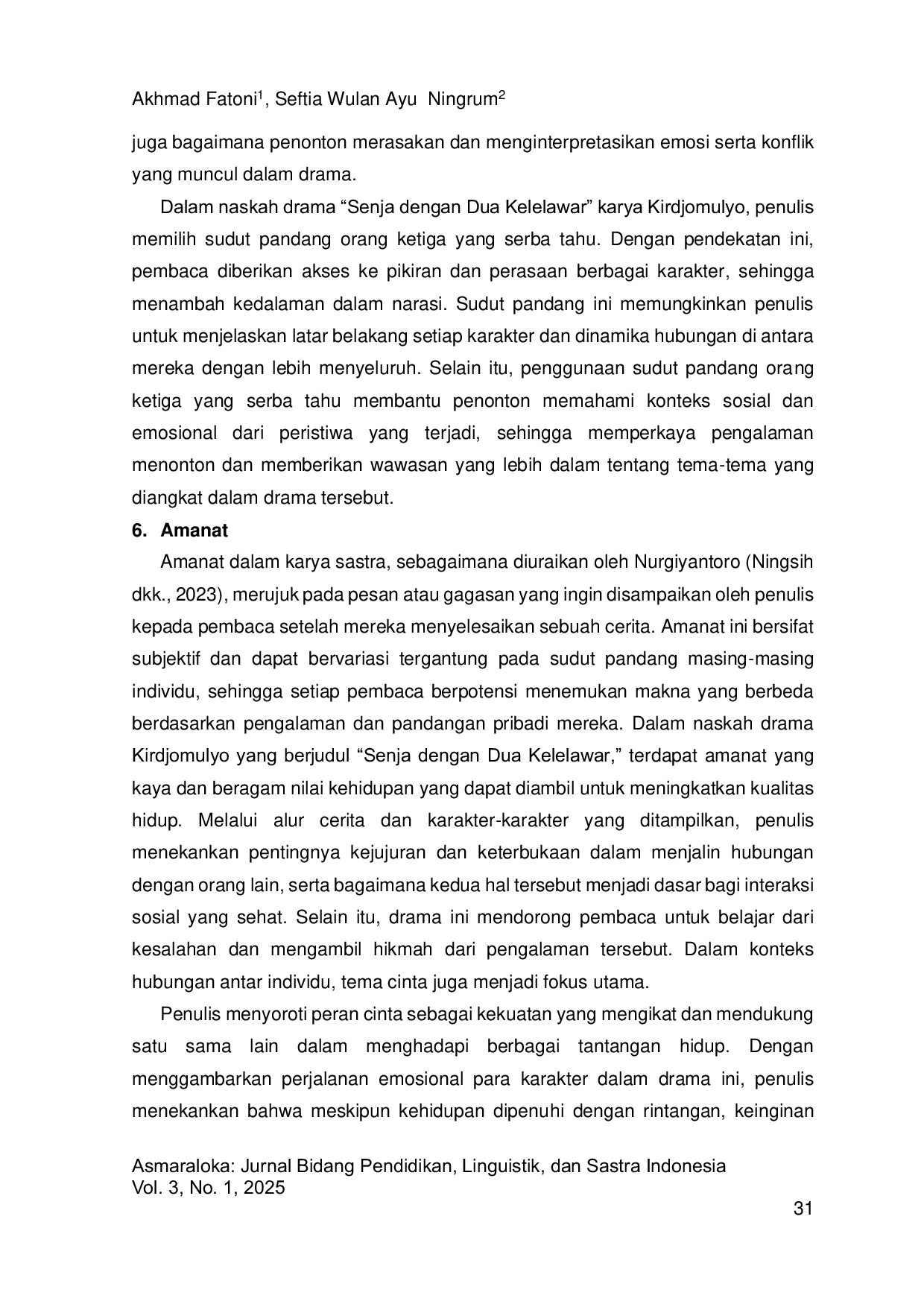 JURIS Analisis Struktural Naskah Drama Berjudul Senja dengan Dua Kelelawar Karya Kridjomulyo