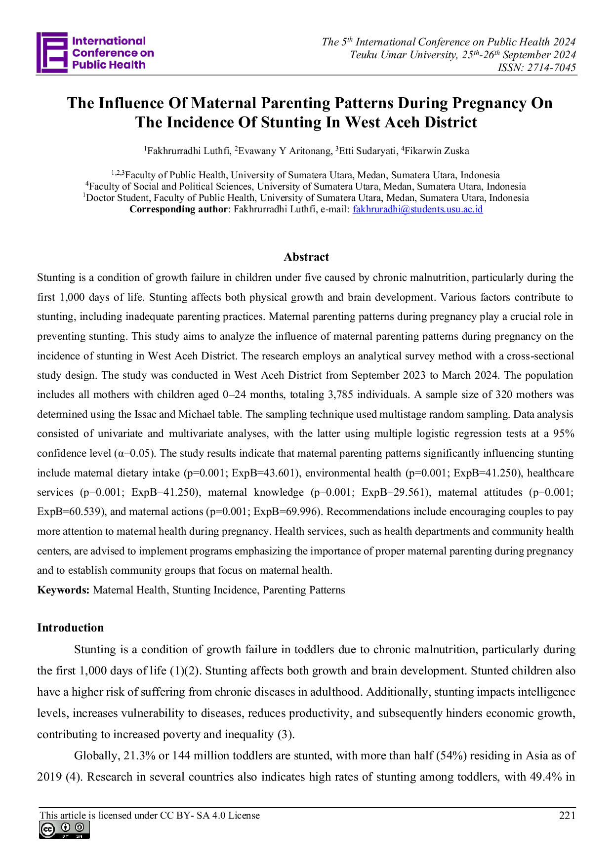 JURIS The Influence Of Maternal Parenting Patterns During Pregnancy On The Incidence Of Stunting In West Aceh District