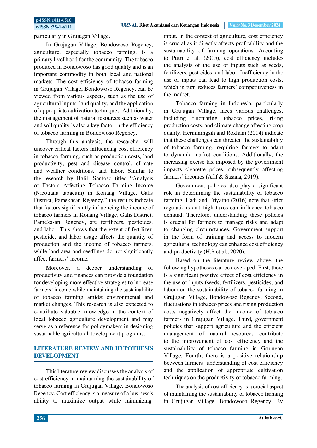 JURIS Cost Efficiency Analysis To Maintain The Sustainability of Tobacco Farming in Grujugan Village Bondowoso Regency
