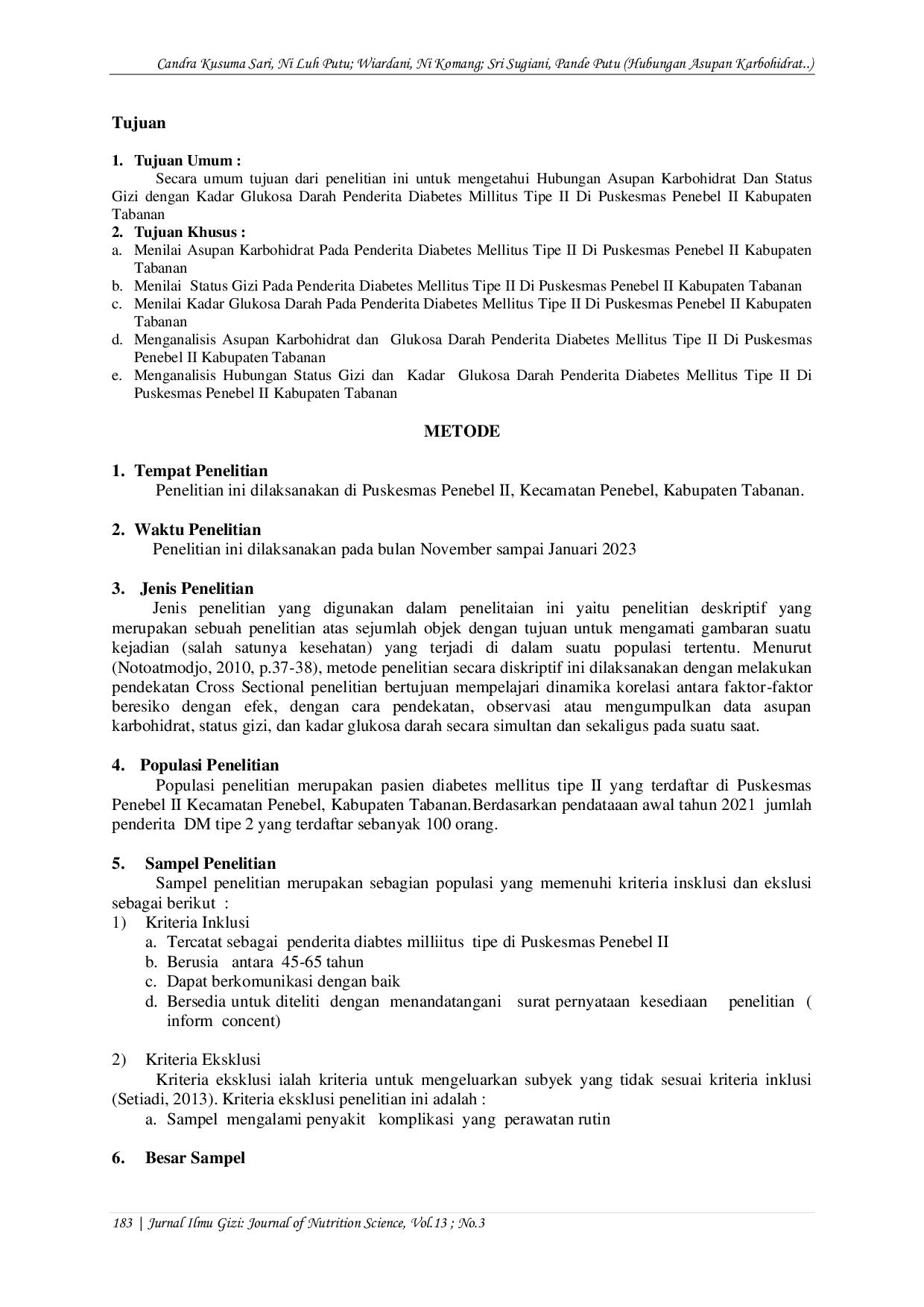 JURIS Hubungan Asupan Karbohidrat Dan Status Gizi Dengan Kadar Glukosa Darah Penderita Diabetes Mellitus Tipe II Di Puskesmas Penebel II Kabupaten Tabanan