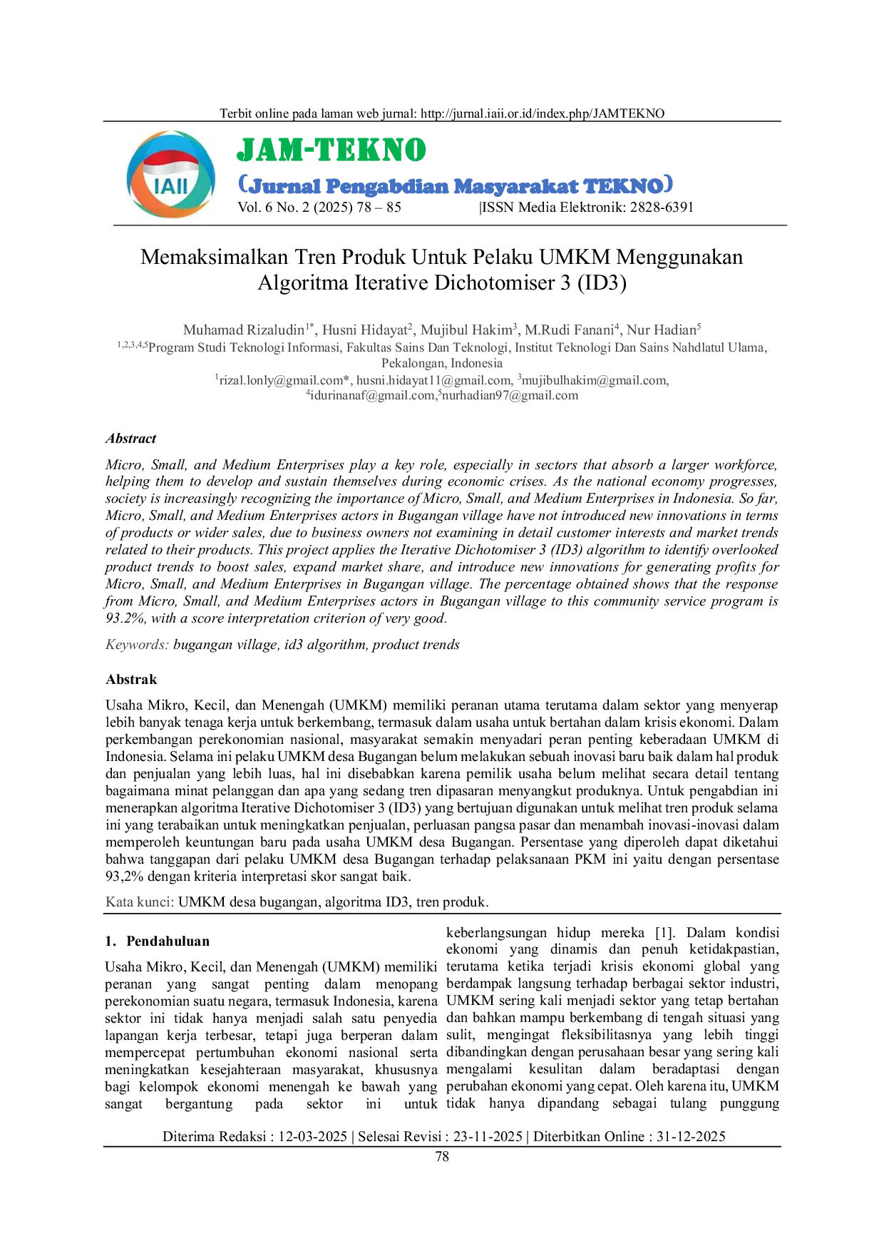 JURIS Memaksimalkan Tren Produk Untuk Pelaku UMKM Menggunakan Algoritma Iterative Dichotomiser 3 ID3