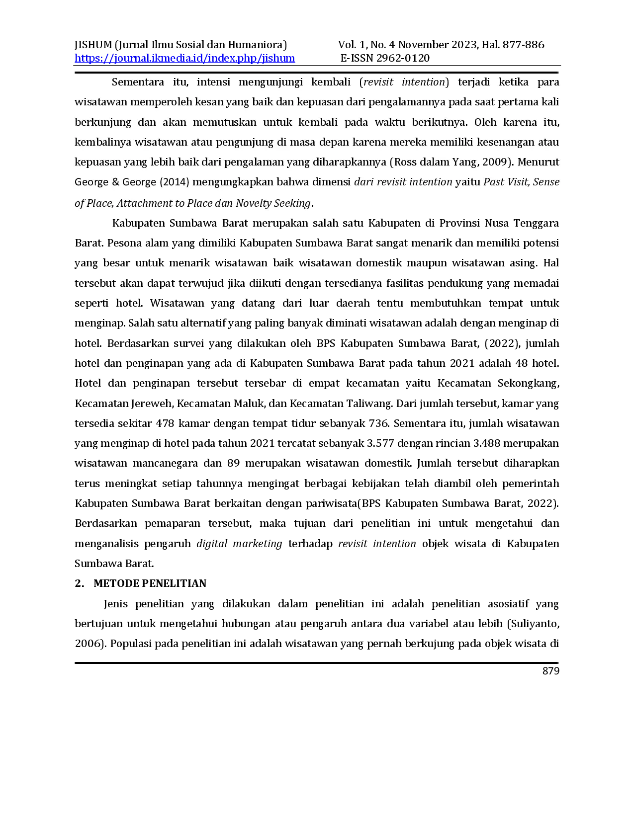 juris Pengaruh Digital Marketing Terhadap Revisit Intention Objek Wisata di Kabupaten Sumbawa Barat