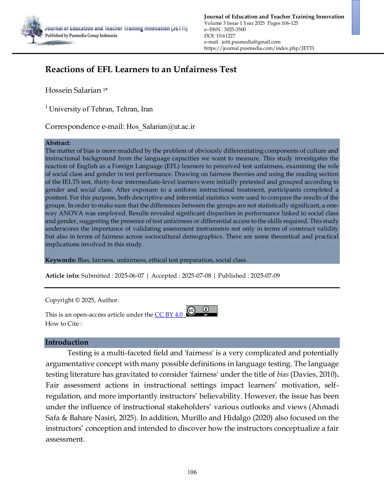 JURIS Reactions of Efl Learners to an Unfairness Test