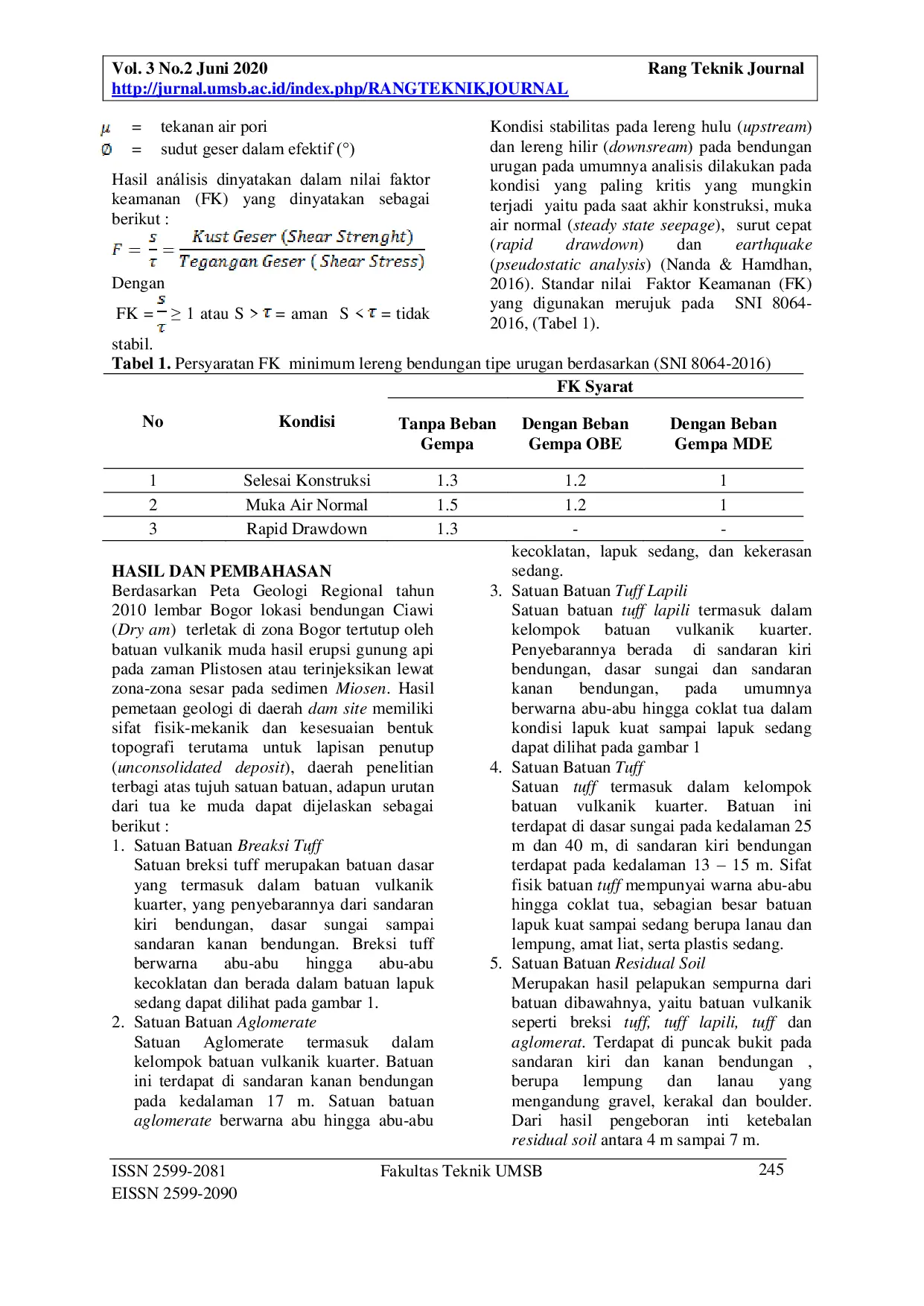 JURIS Analisis Stabilitas dan Keamanan Bendungan Ciawi Dry Dam di Provinsi Jawa Barat