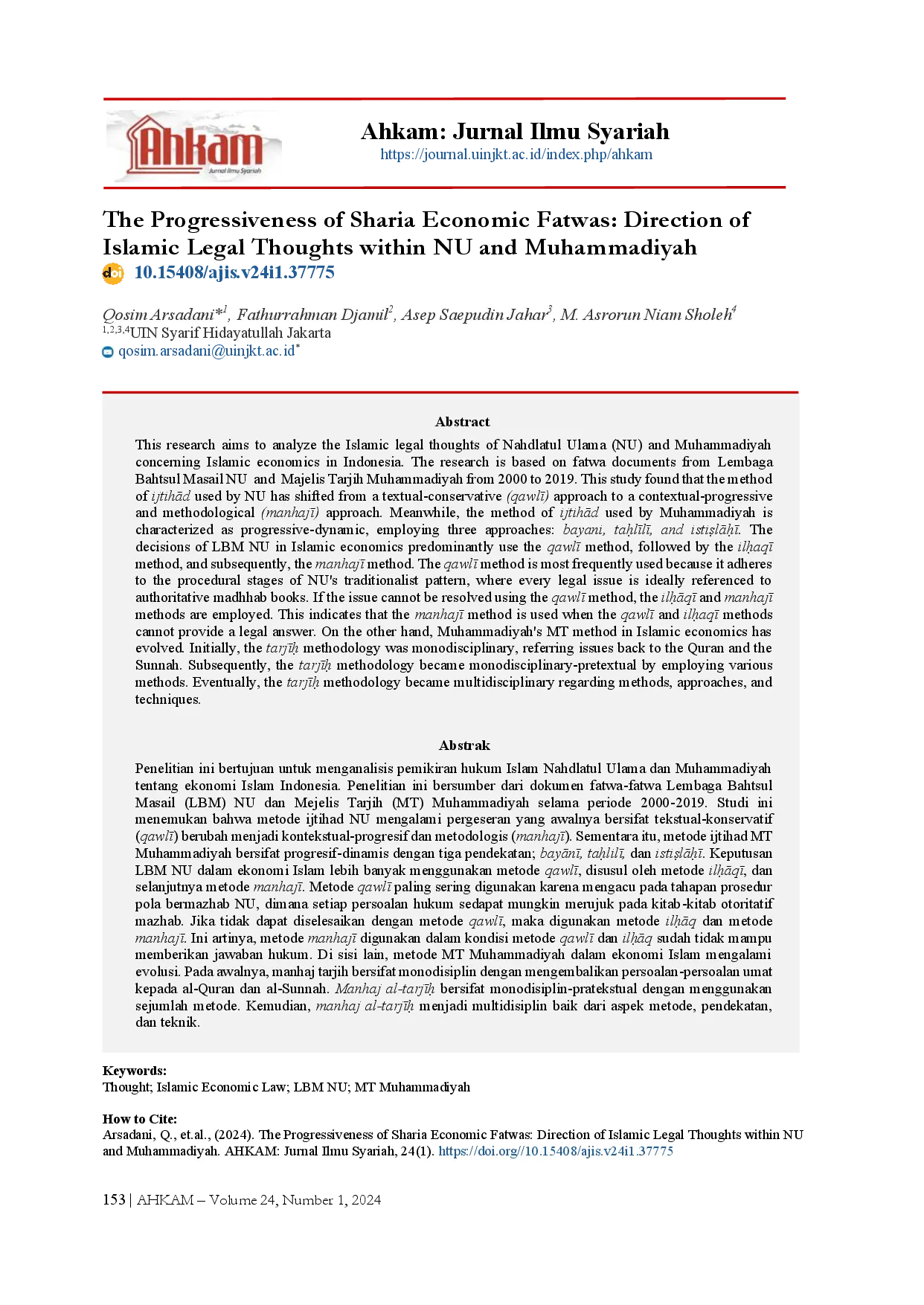 juris The Progressiveness of Sharia Economic Fatwas Direction of Islamic Legal Thoughts within NU and Muhammadiyah