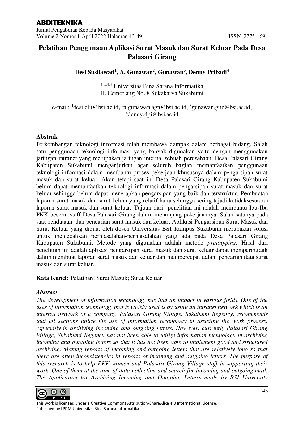 JURIS Pelatihan Penggunaan Aplikasi Surat Masuk dan Surat Keluar Pada Desa Palasari Girang