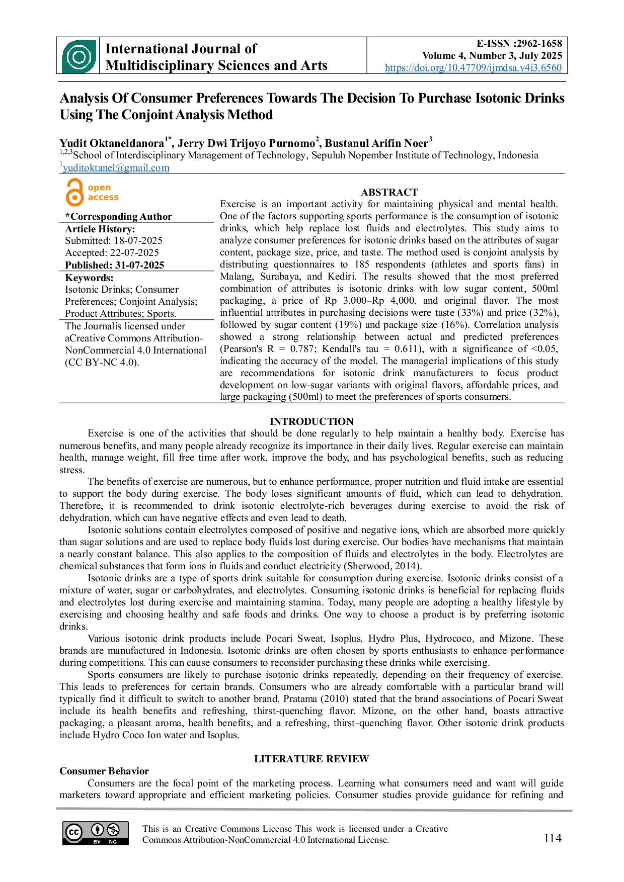 JURIS Analysis Of Consumer Preferences Towards The Decision To Purchase Isotonic Drinks Using The Conjoint Analysis Method