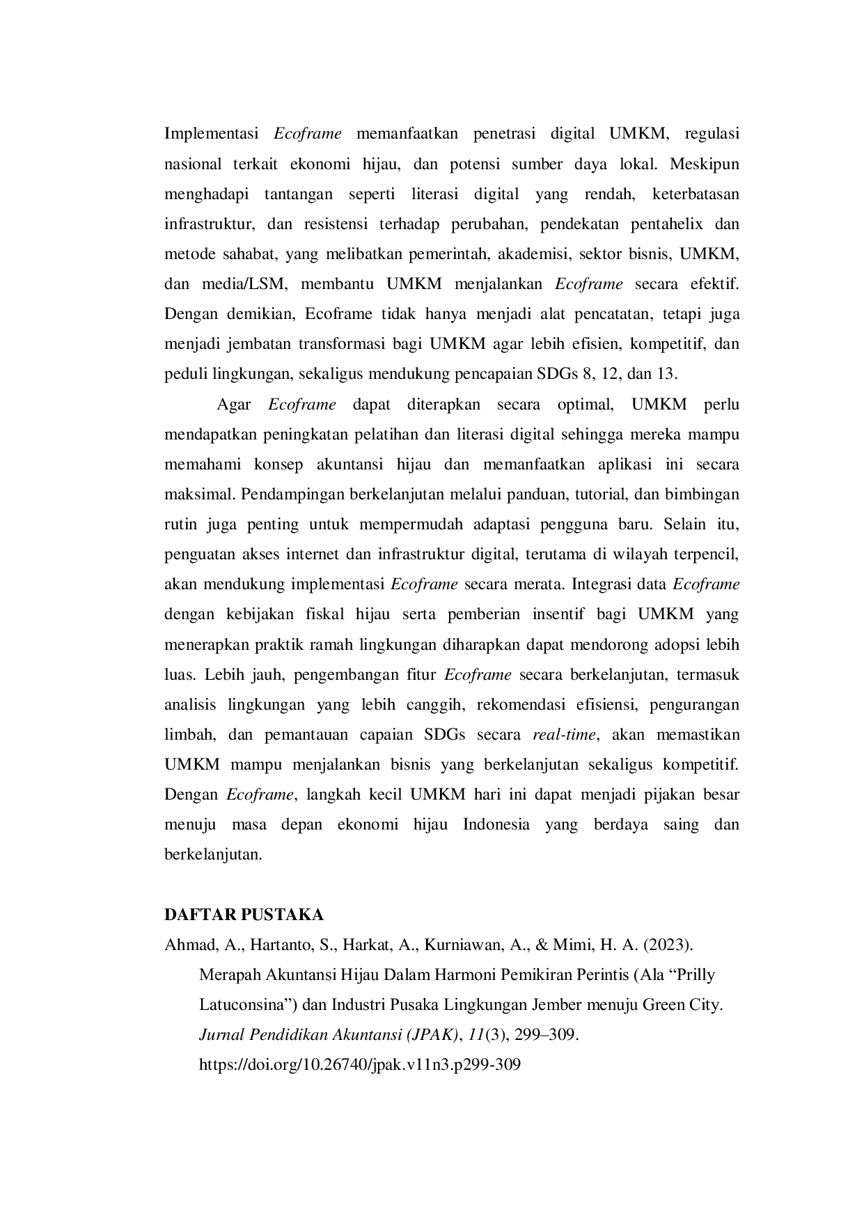 JURIS Ecoframe Transformasi UMKM Menuju Ekonomi Hijau dengan Pendekatan Akuntansi Hijau