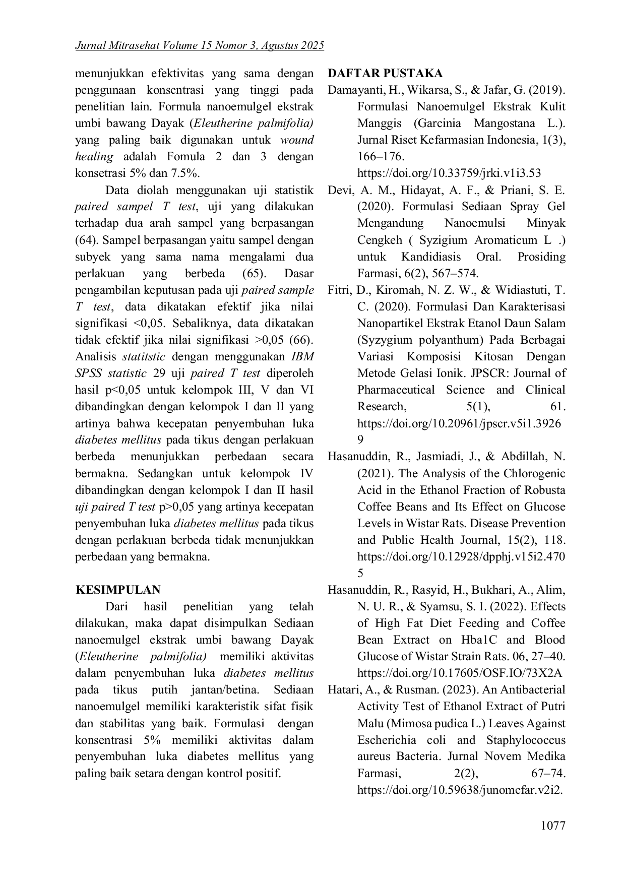 JURIS Characteristics Of Nanoemulgel Formulation Of Dayak Onion Bulb Extract For Diabetic Wound Healing