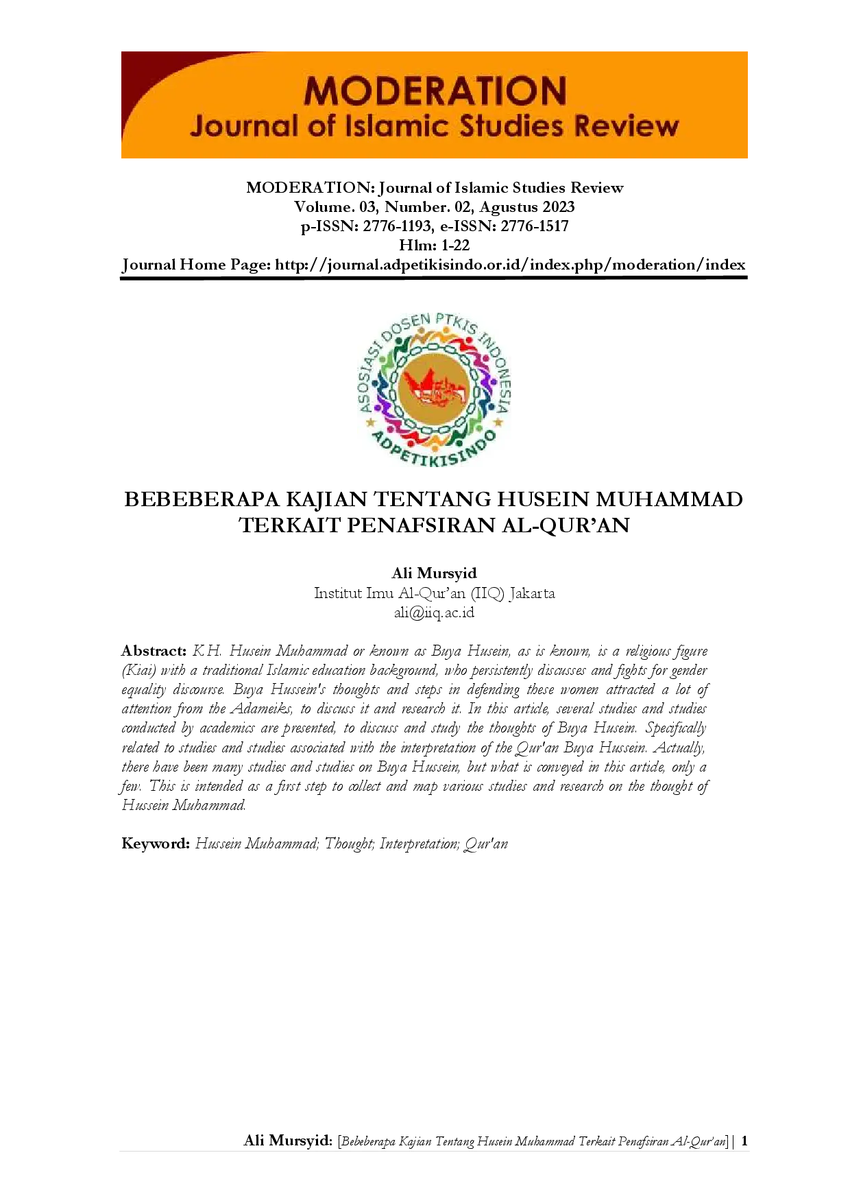 juris Beberapa Kajian Tentang Husein Muhammad Terkait Penafsiran Al Qur an