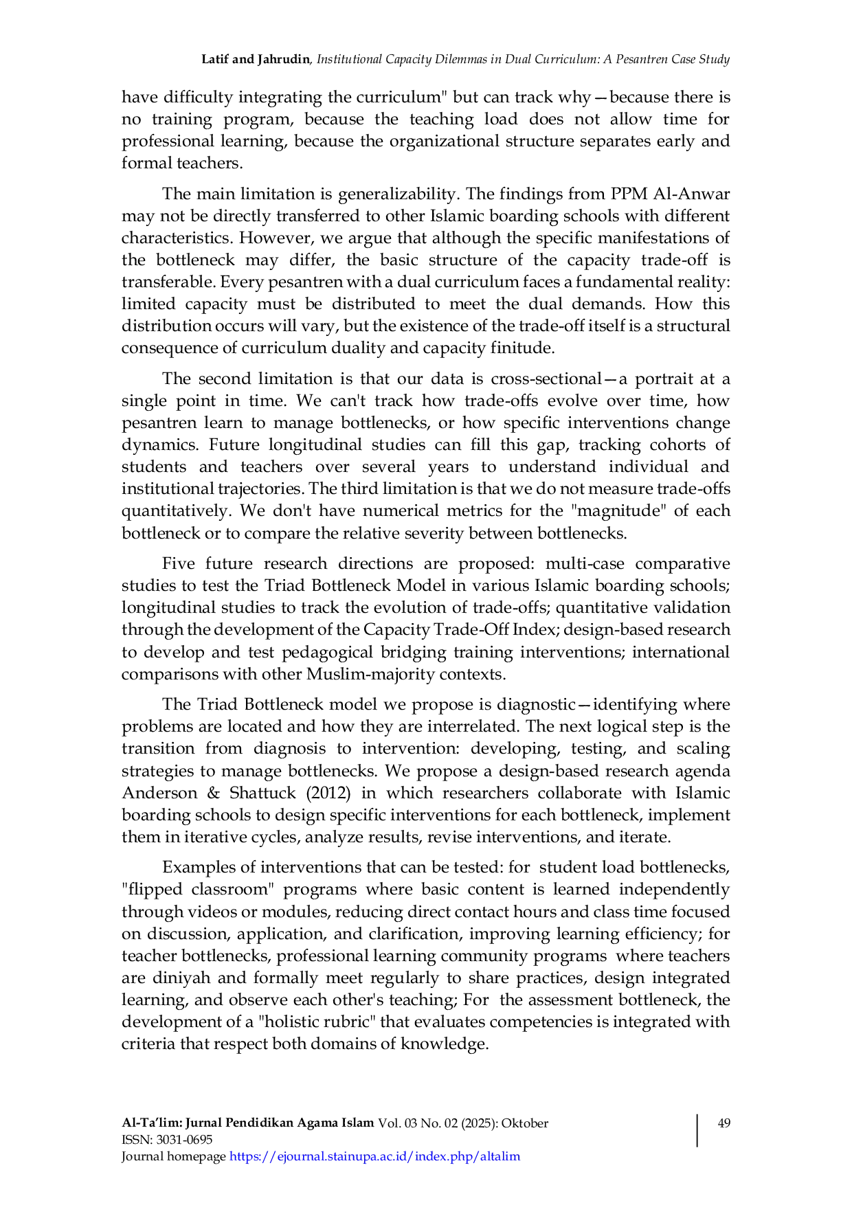 JURIS Institutional Capacity Dilemmas in Dual Curriculum A Pesantren Case Study